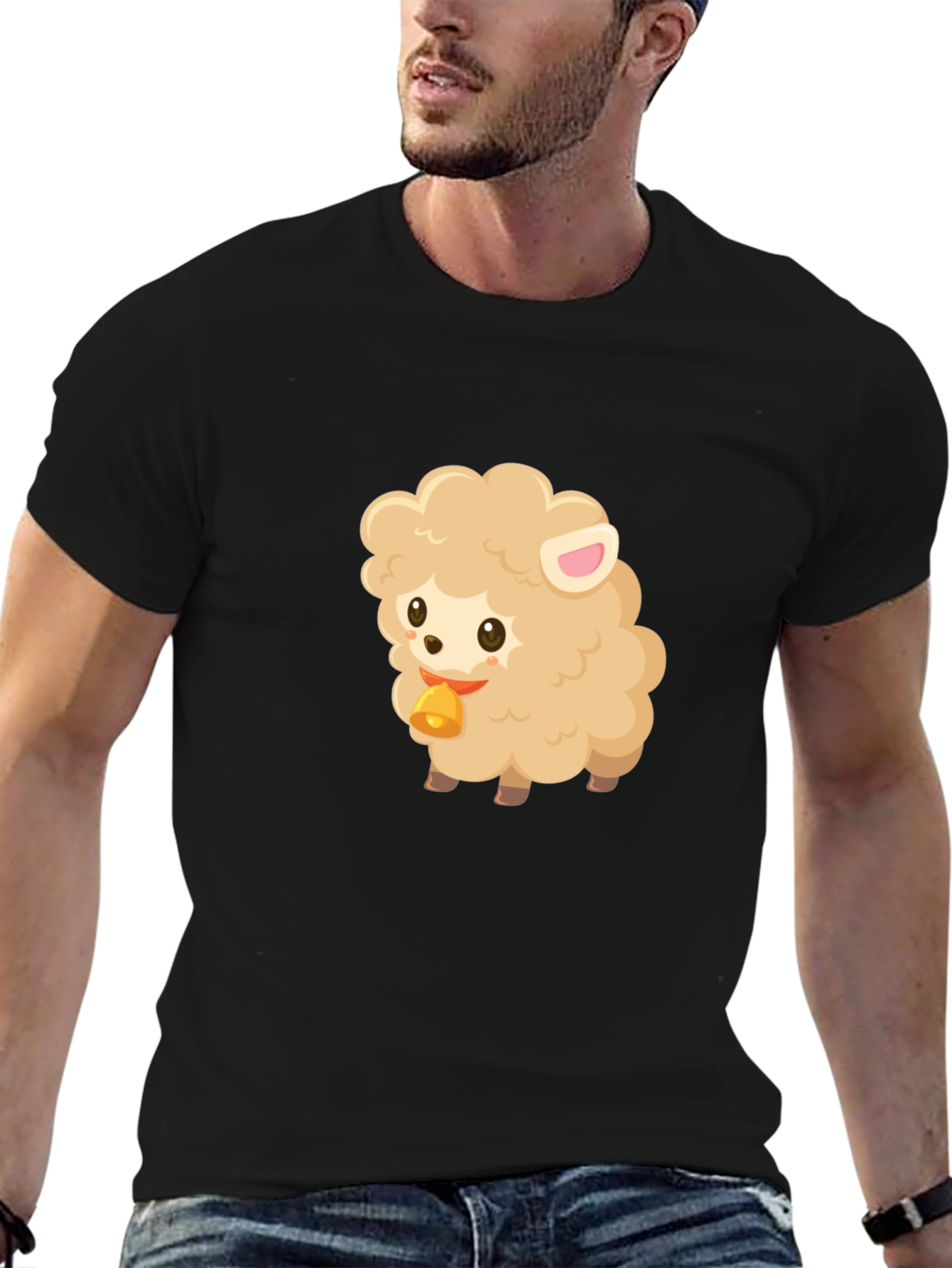 Cute Sheep Graphic Tee - Black Cotton Blend