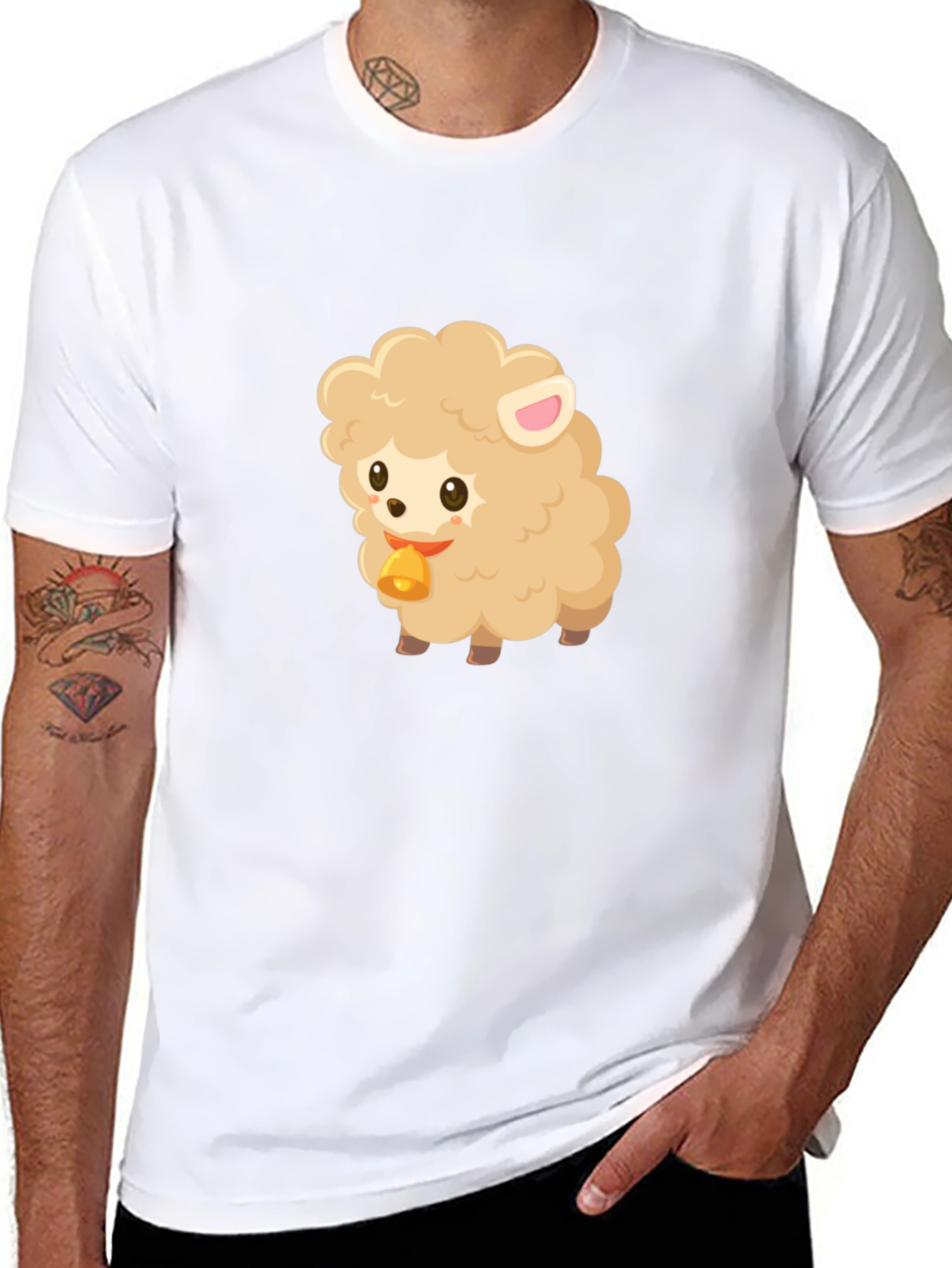 Cute Sheep Graphic Tee - Black Cotton Blend
