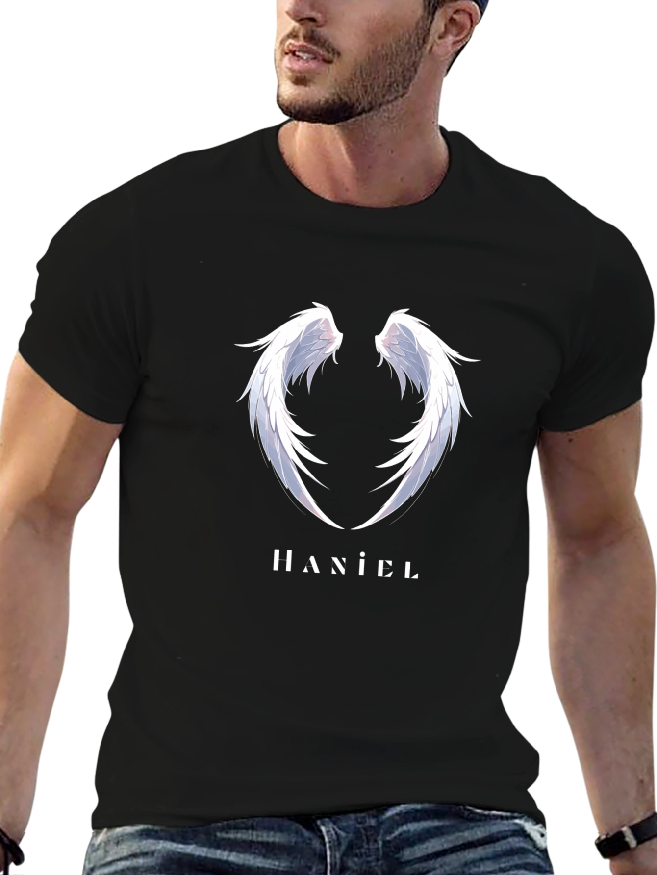Haniel Wings Black T-Shirt - Angelic Design