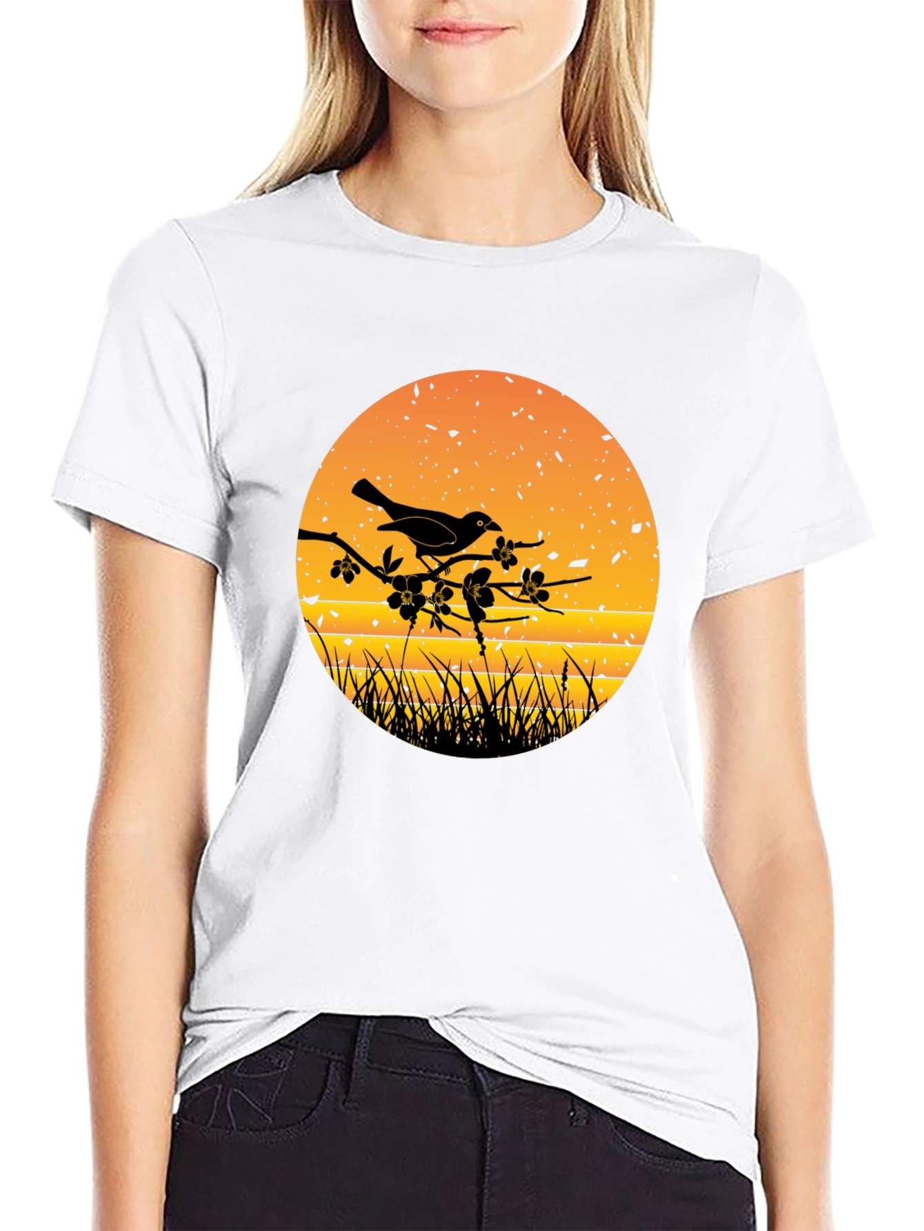 Bird on Branch Silhouette Graphic Tee