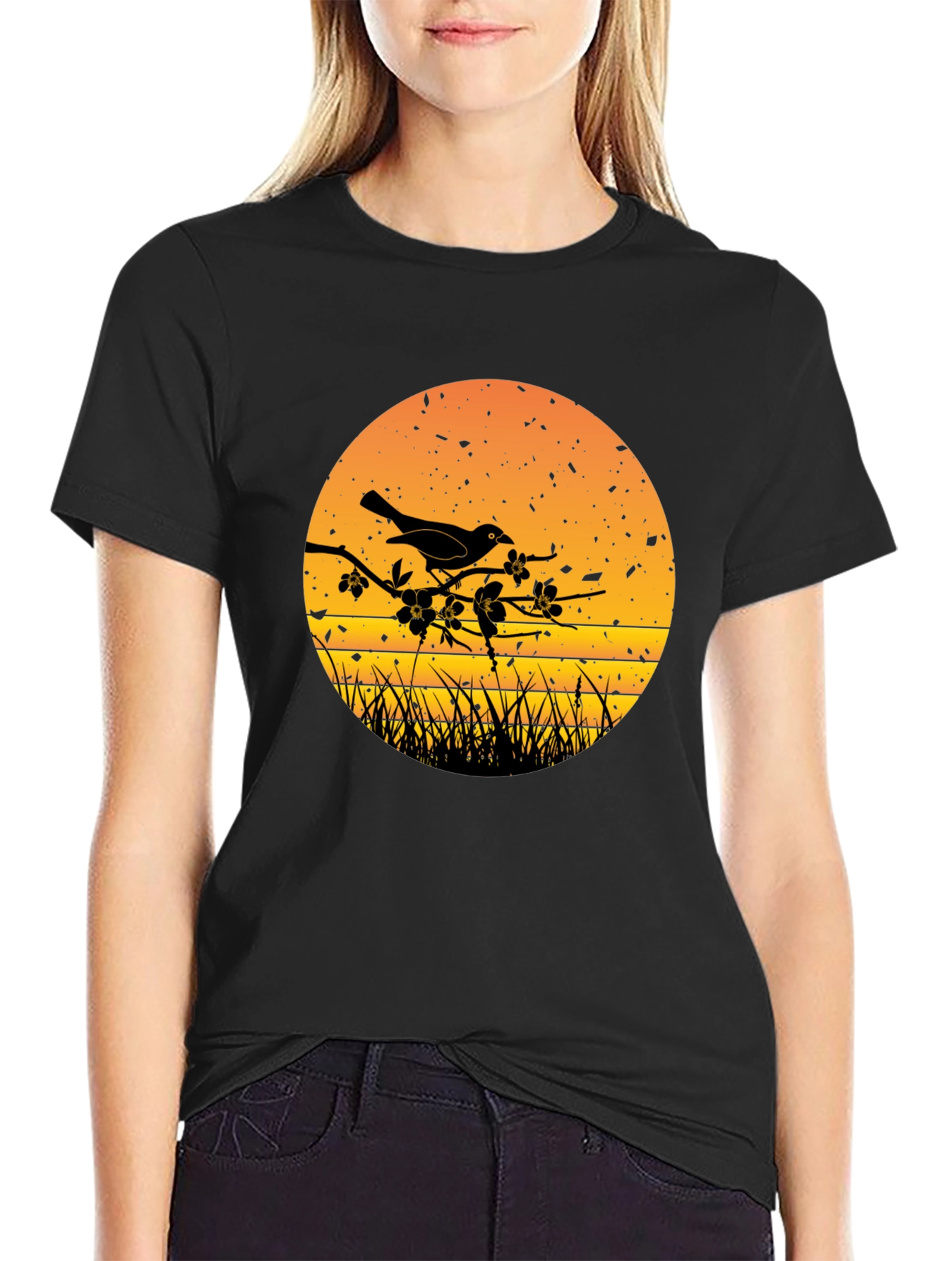 Bird on Branch Silhouette Graphic Tee