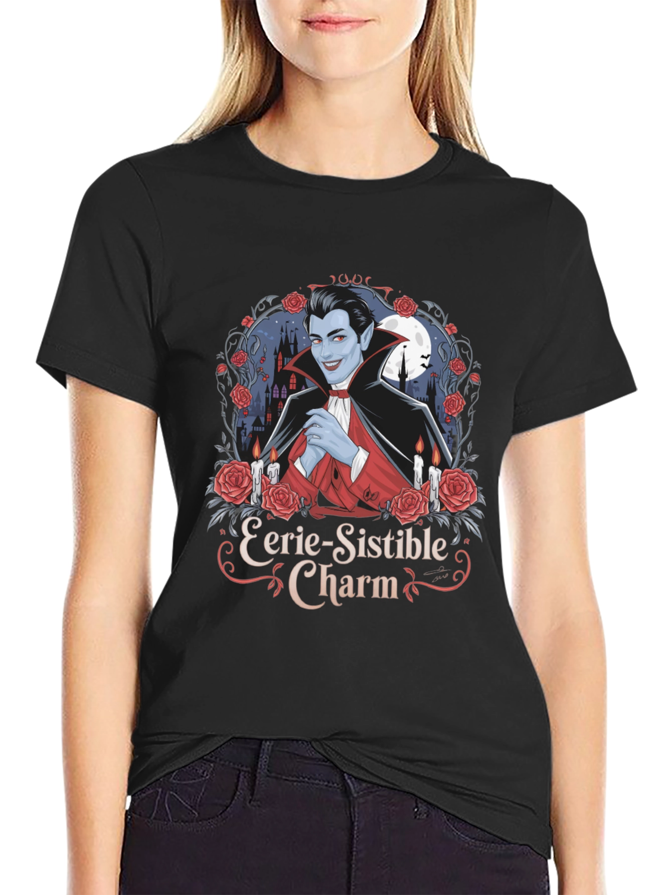 Eerie-Sistible Charm Vampire Graphic T-Shirt
