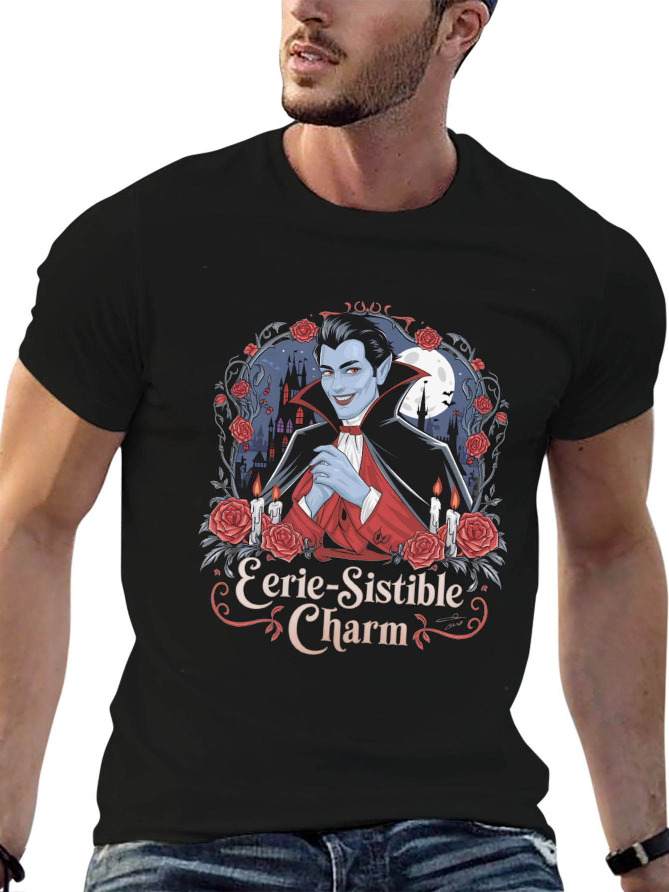 Eerie-Sistible Charm Vampire Graphic T-Shirt