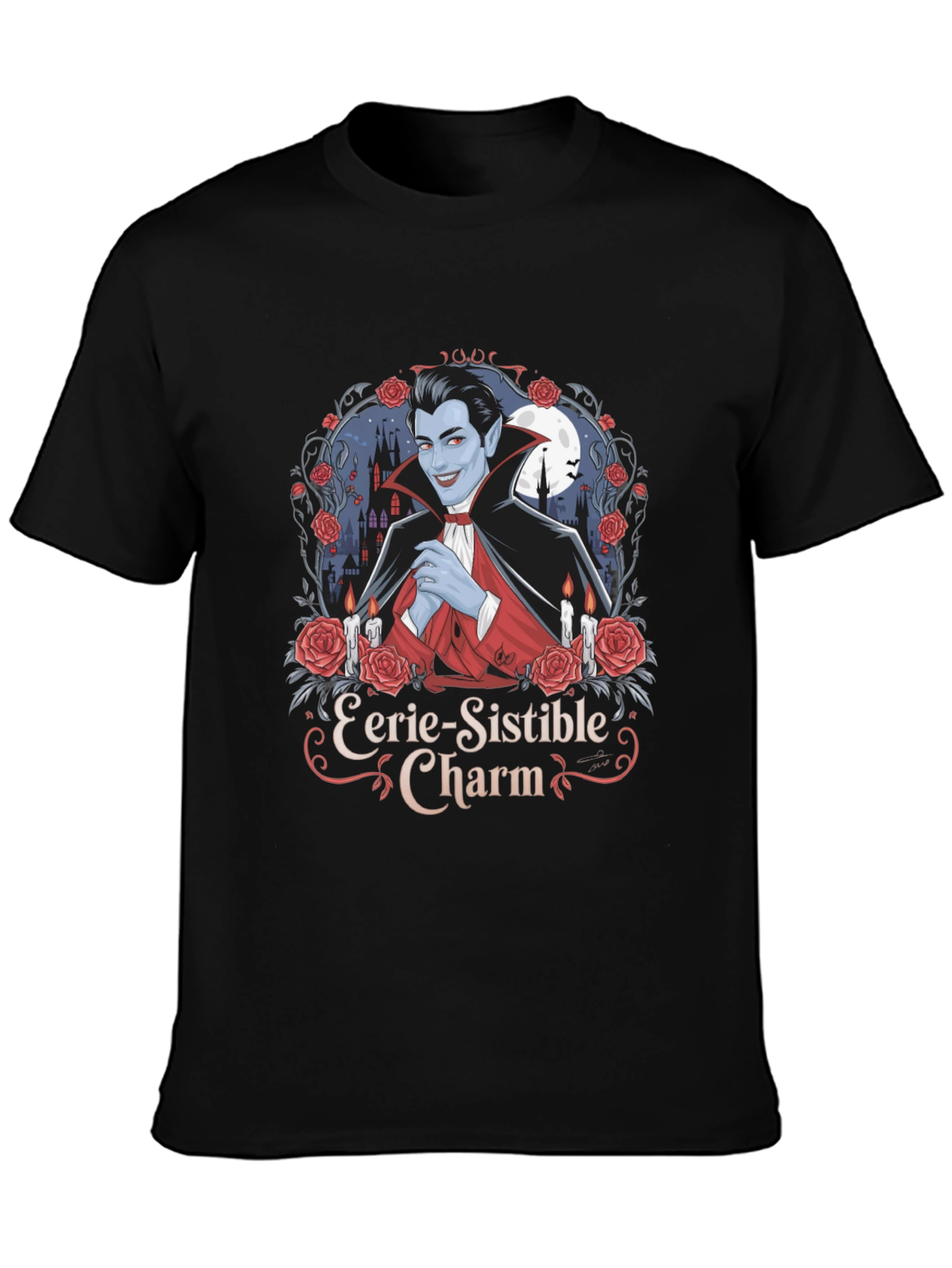 Eerie-Sistible Charm Vampire Graphic T-Shirt