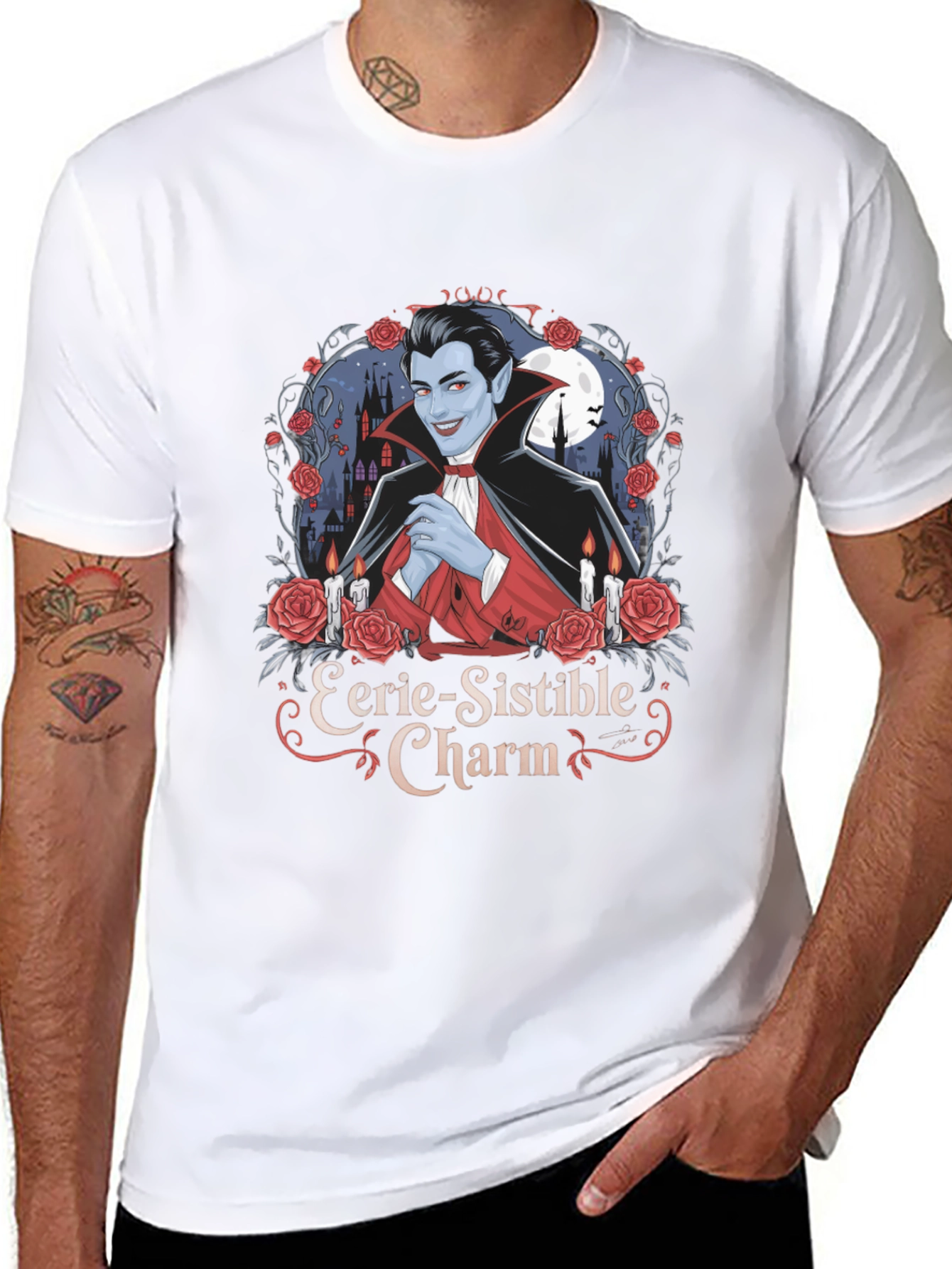 Eerie-Sistible Charm Vampire Graphic T-Shirt