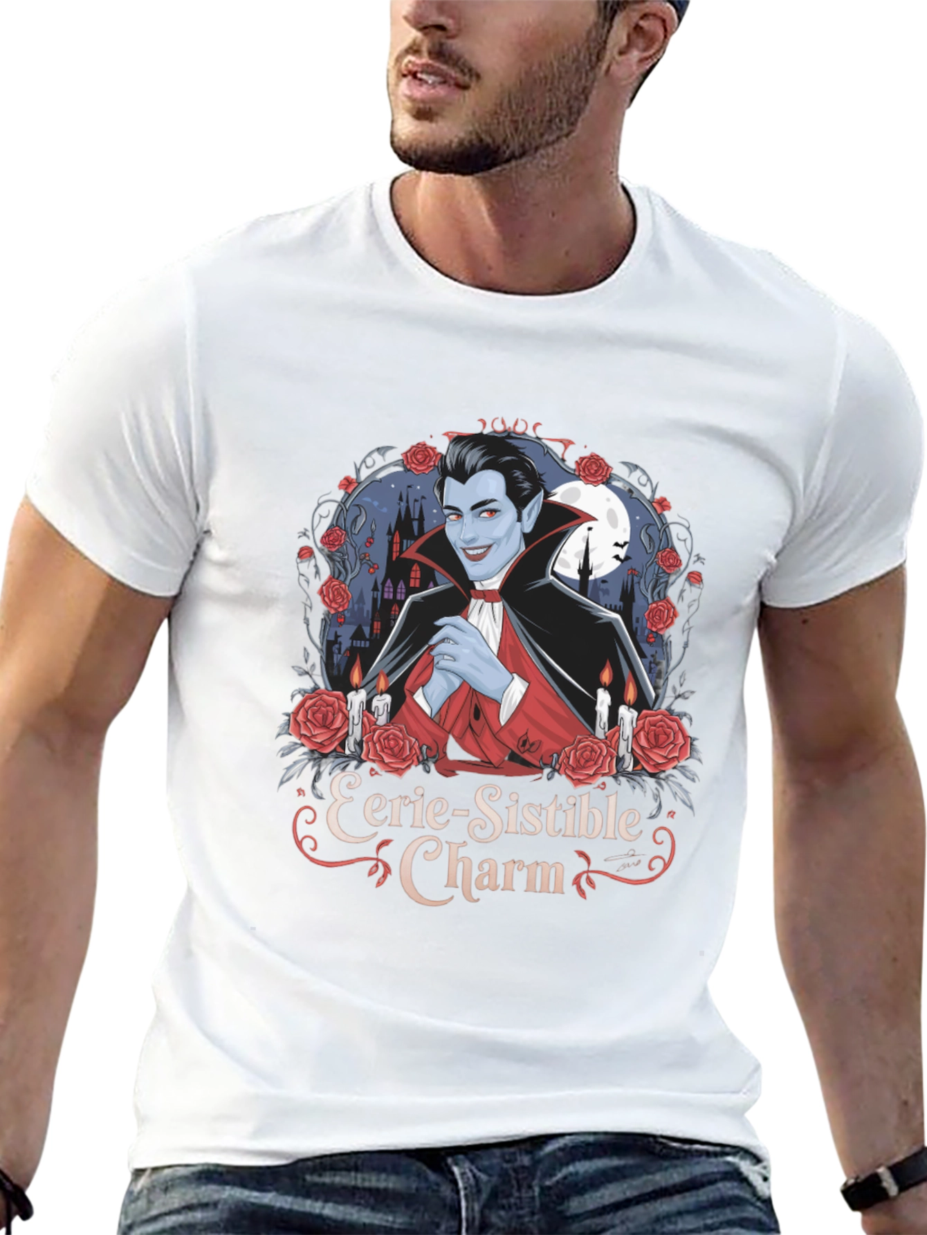 Eerie-Sistible Charm Vampire Graphic T-Shirt