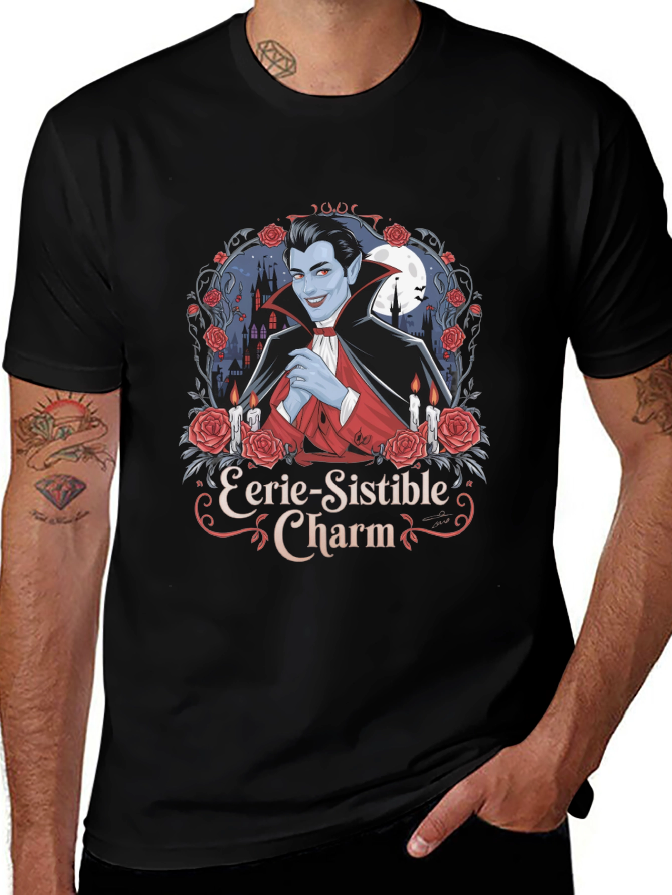 Eerie-Sistible Charm Vampire Graphic T-Shirt