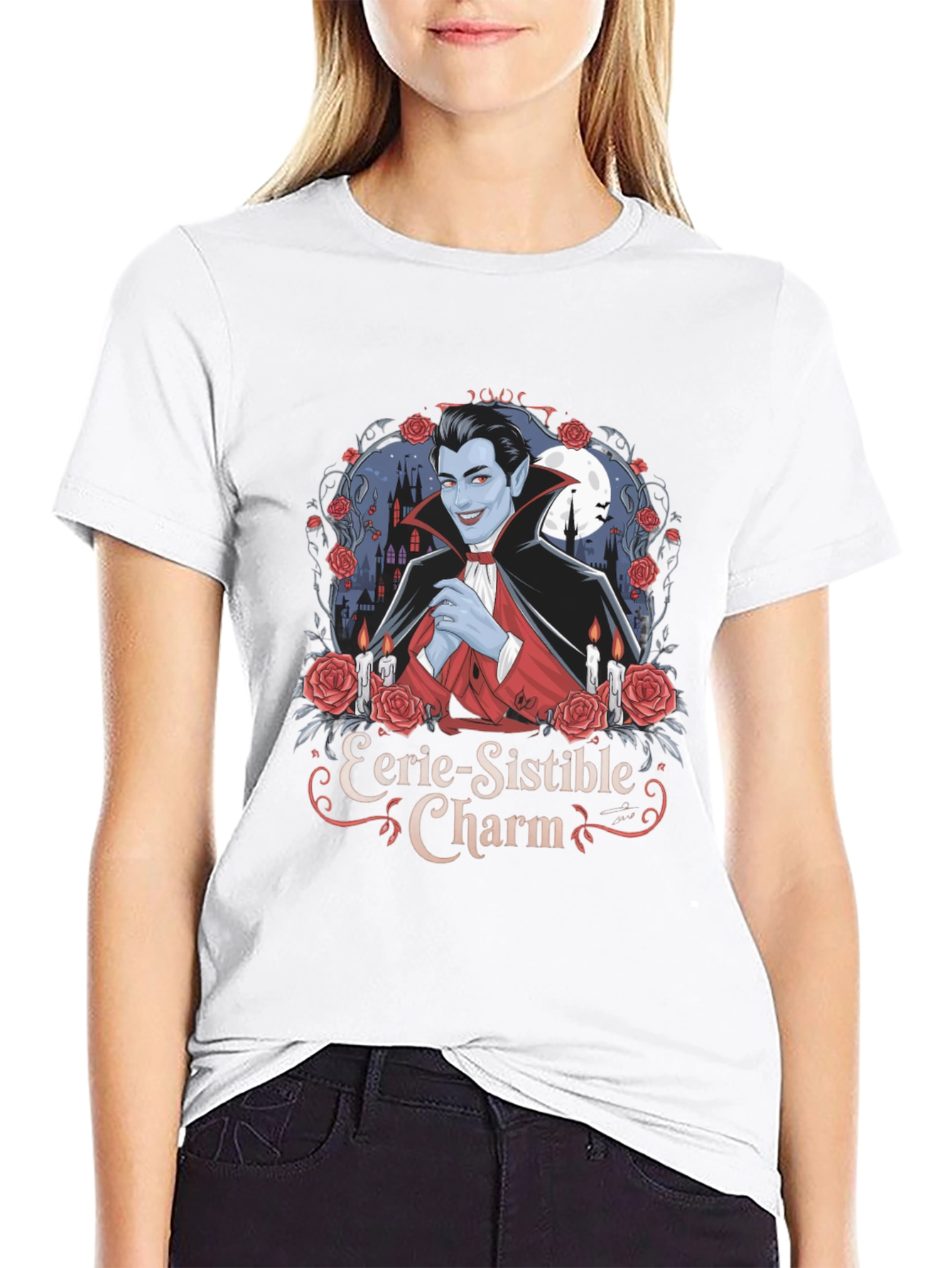 Eerie-Sistible Charm Vampire Graphic T-Shirt