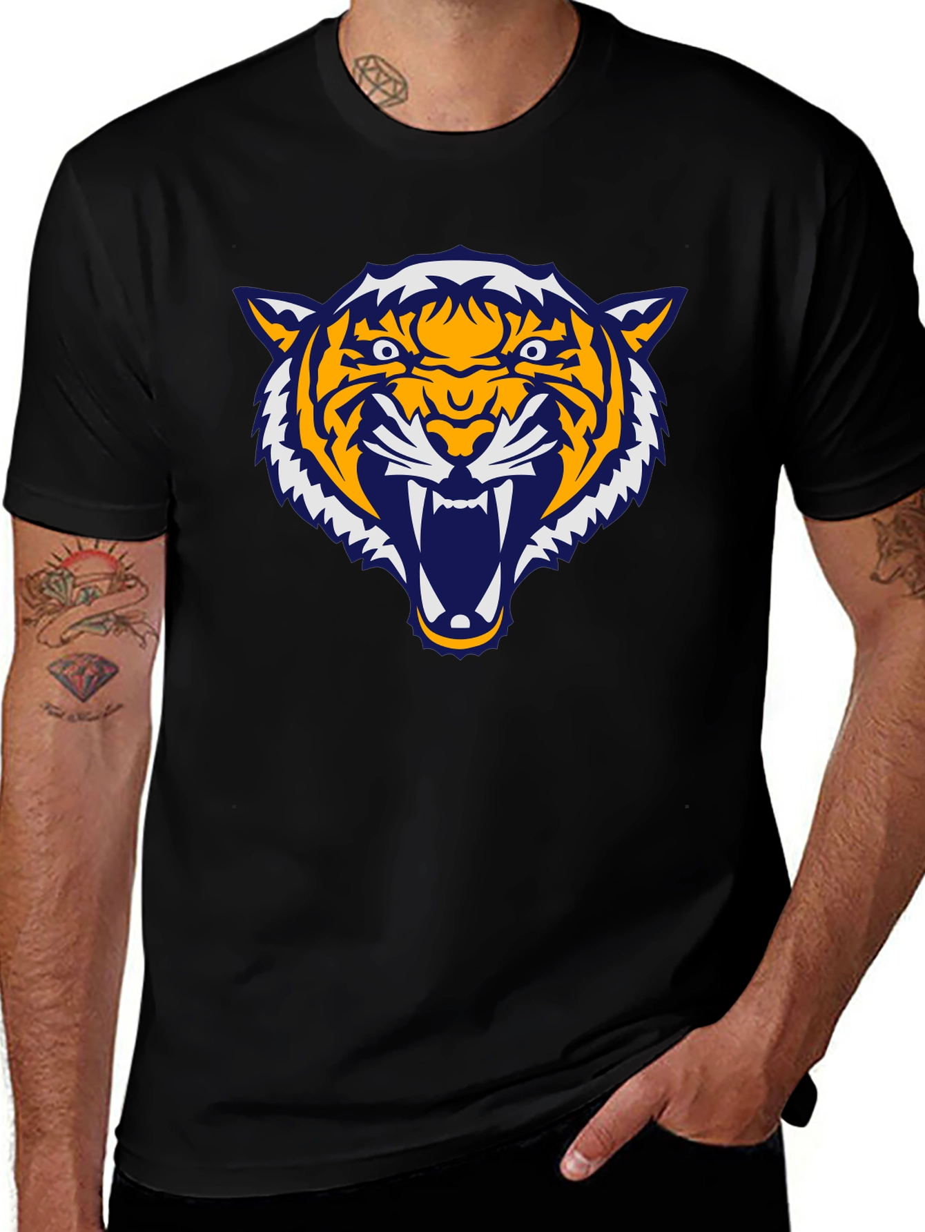 Bold Tiger Graphic Tee - Black Cotton Comfort