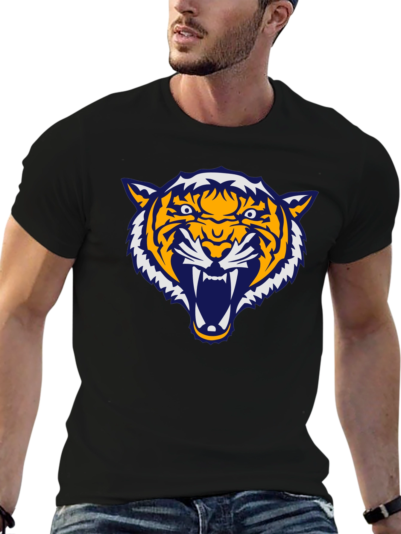 Bold Tiger Graphic Tee - Black Cotton Comfort