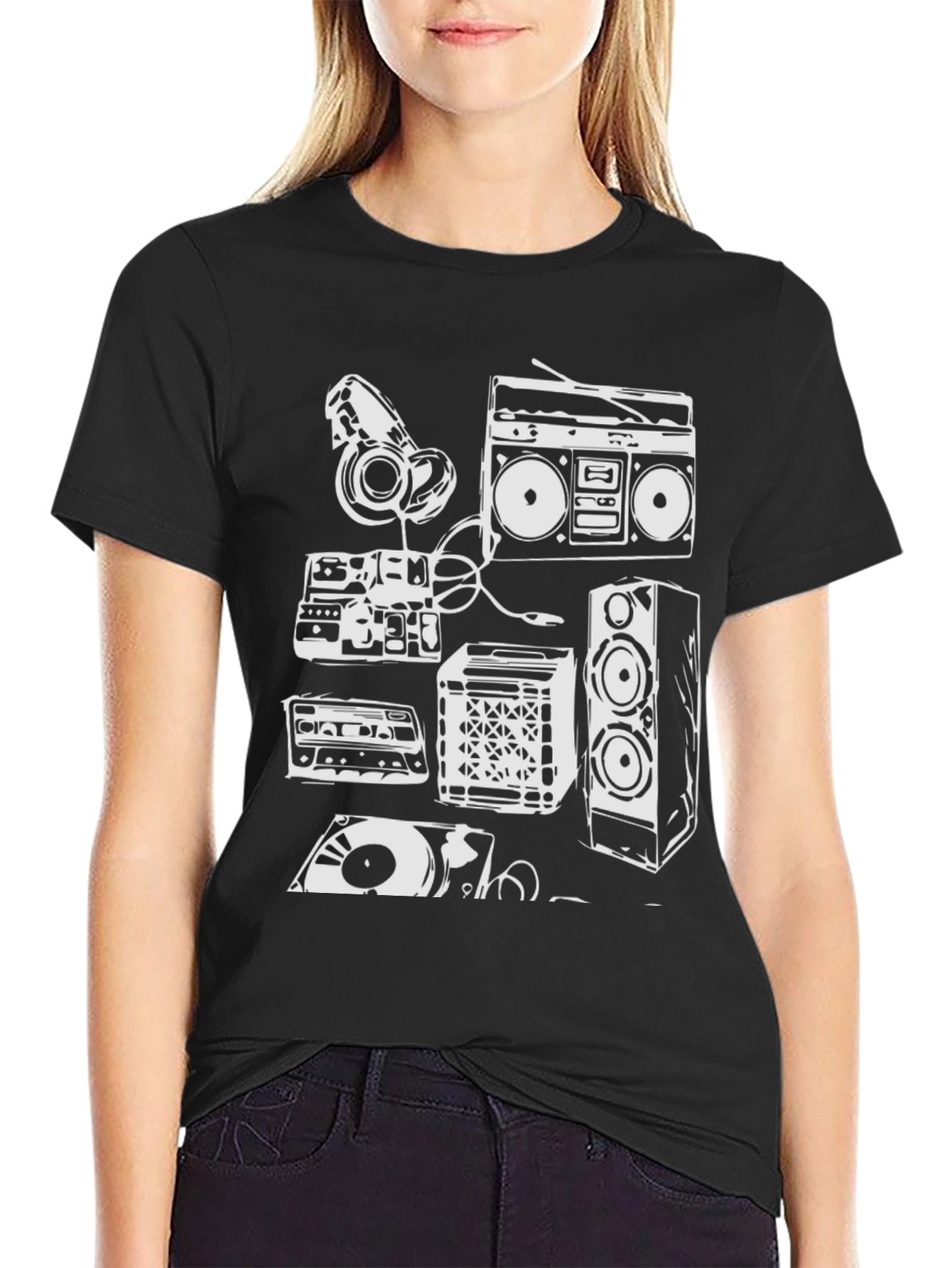 Retro Music Lover T-Shirt - Boombox Headphones Vinyl