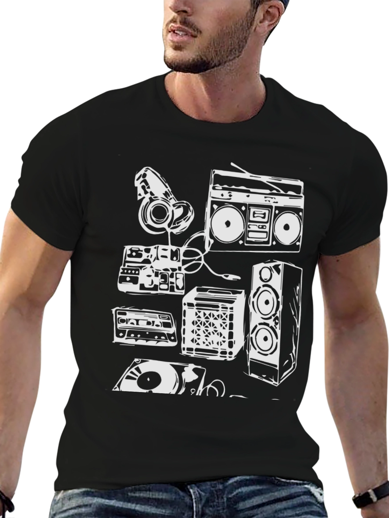 Retro Music Lover T-Shirt - Boombox Headphones Vinyl