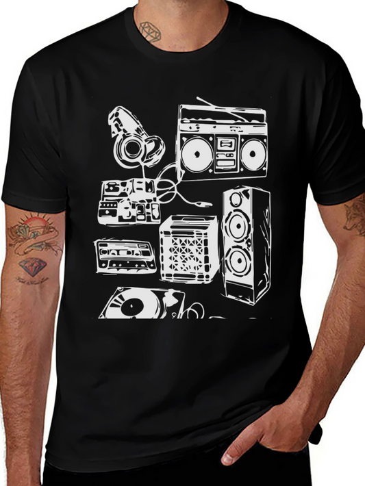 Retro Music Lover T-Shirt - Boombox Headphones Vinyl