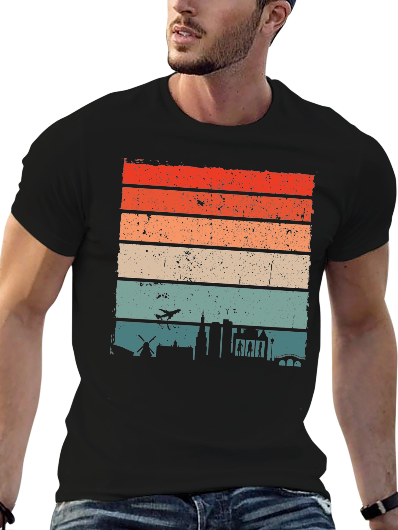 Retro Cityscape Mens T-Shirt