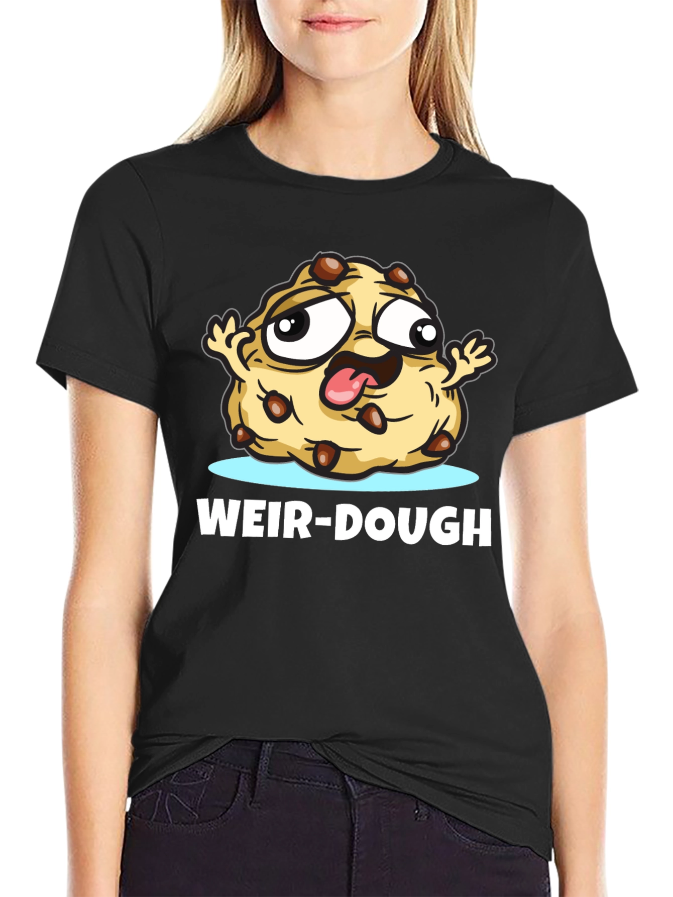 Weir-Dough Cookie Cartoon Black T-Shirt