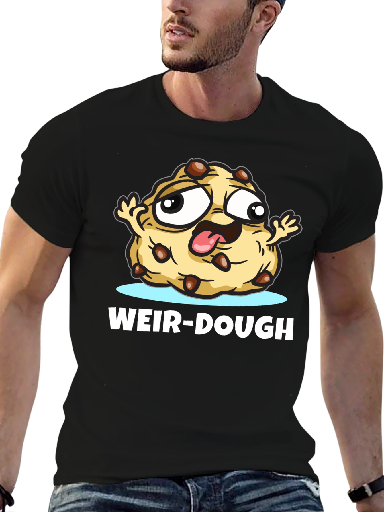 Weir-Dough Cookie Cartoon Black T-Shirt