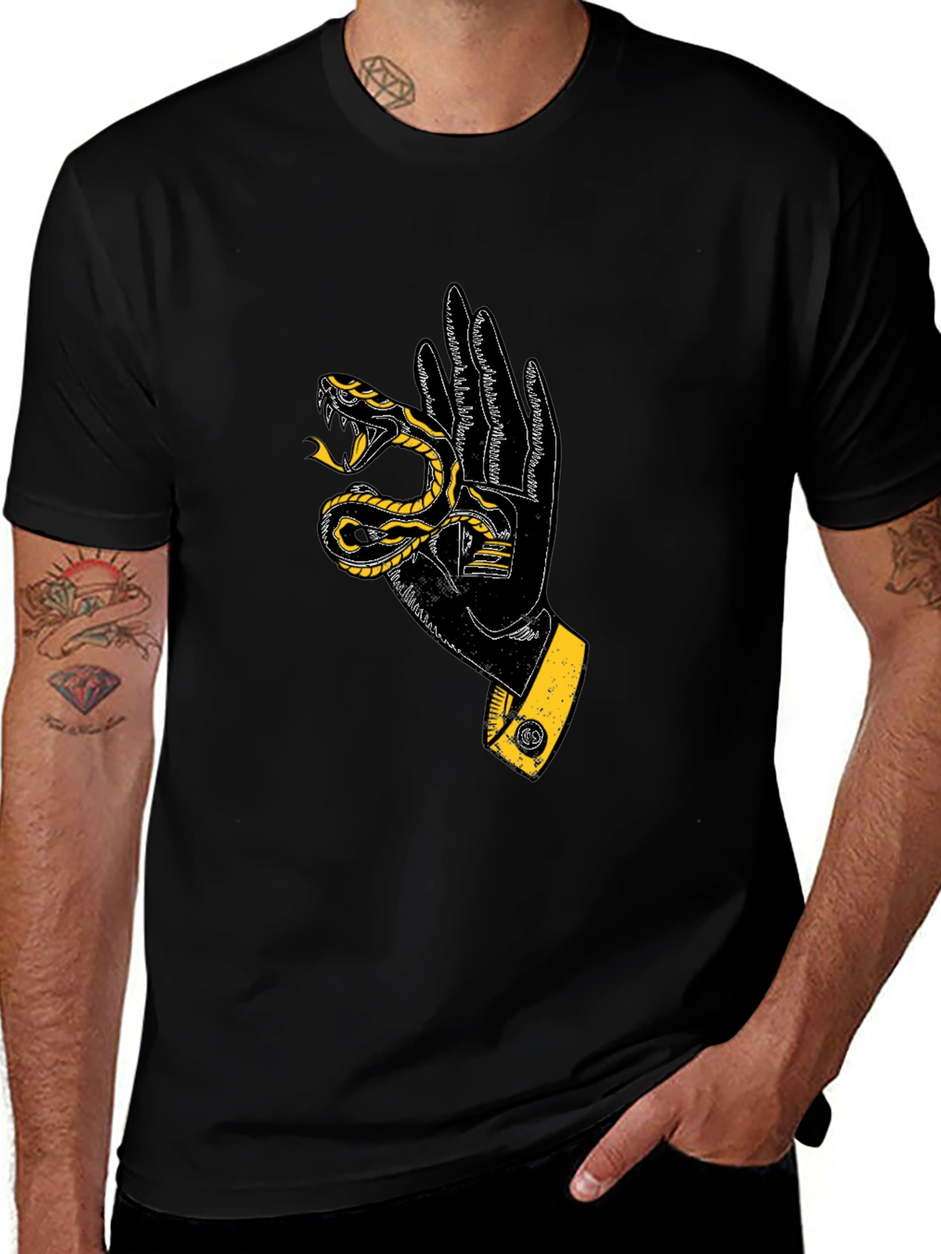Snake Hand Graphic T-Shirt - Black