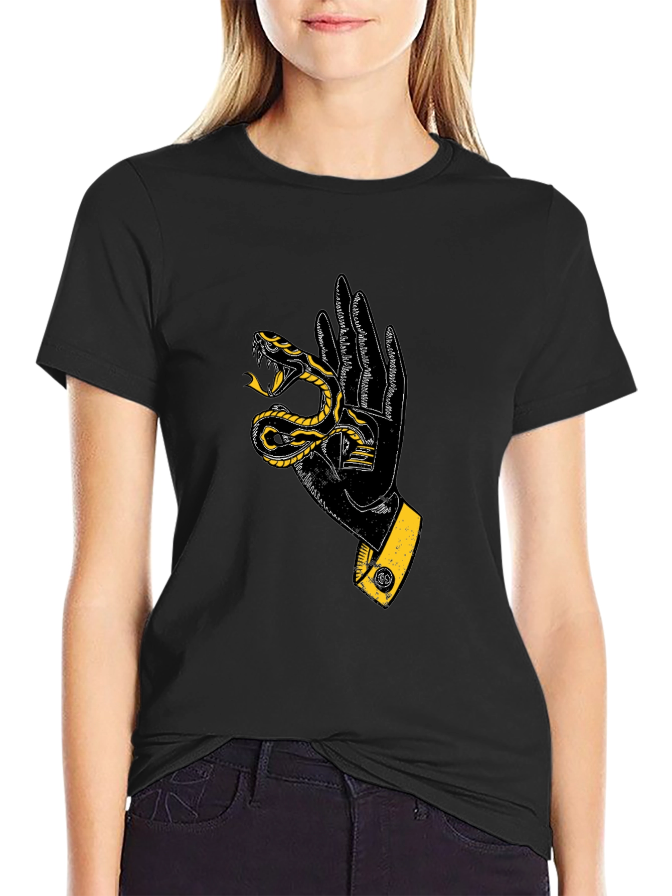 Snake Hand Graphic T-Shirt - Black