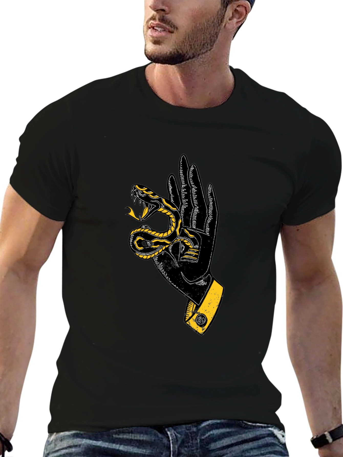 Snake Hand Graphic T-Shirt - Black