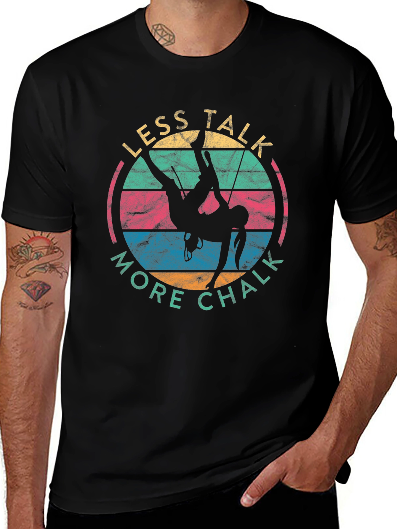 Retro Climbing T-Shirt - Less Talk More Chalk