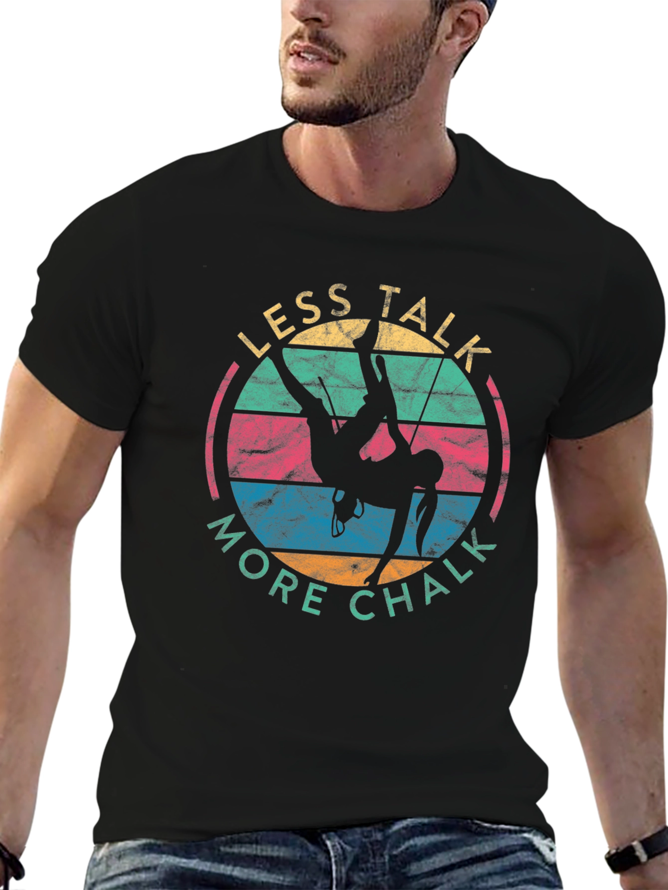 Retro Climbing T-Shirt - Less Talk More Chalk