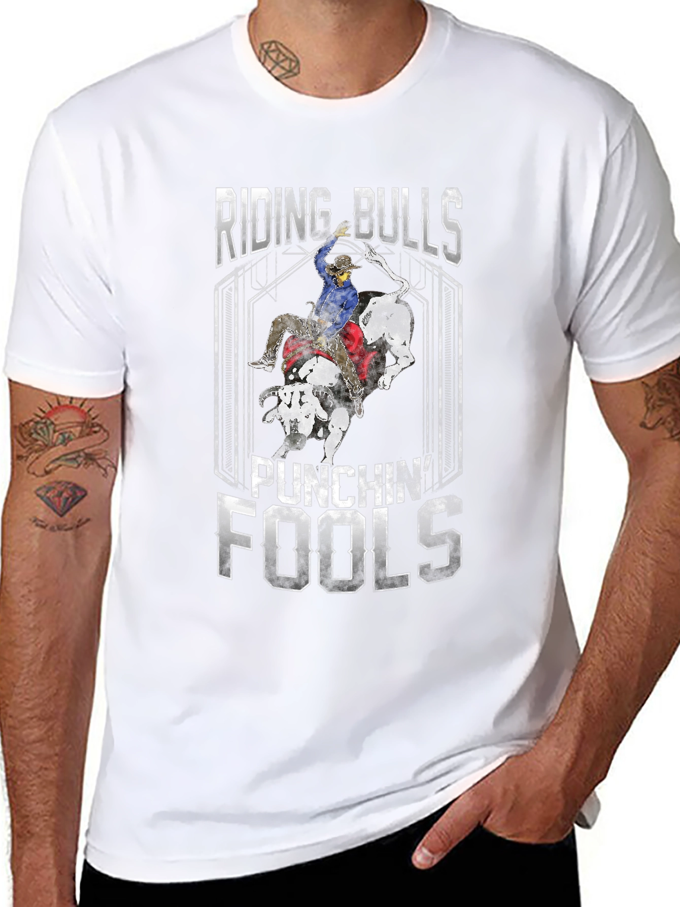 Riding Bulls Punching Fools Graphic T-Shirt
