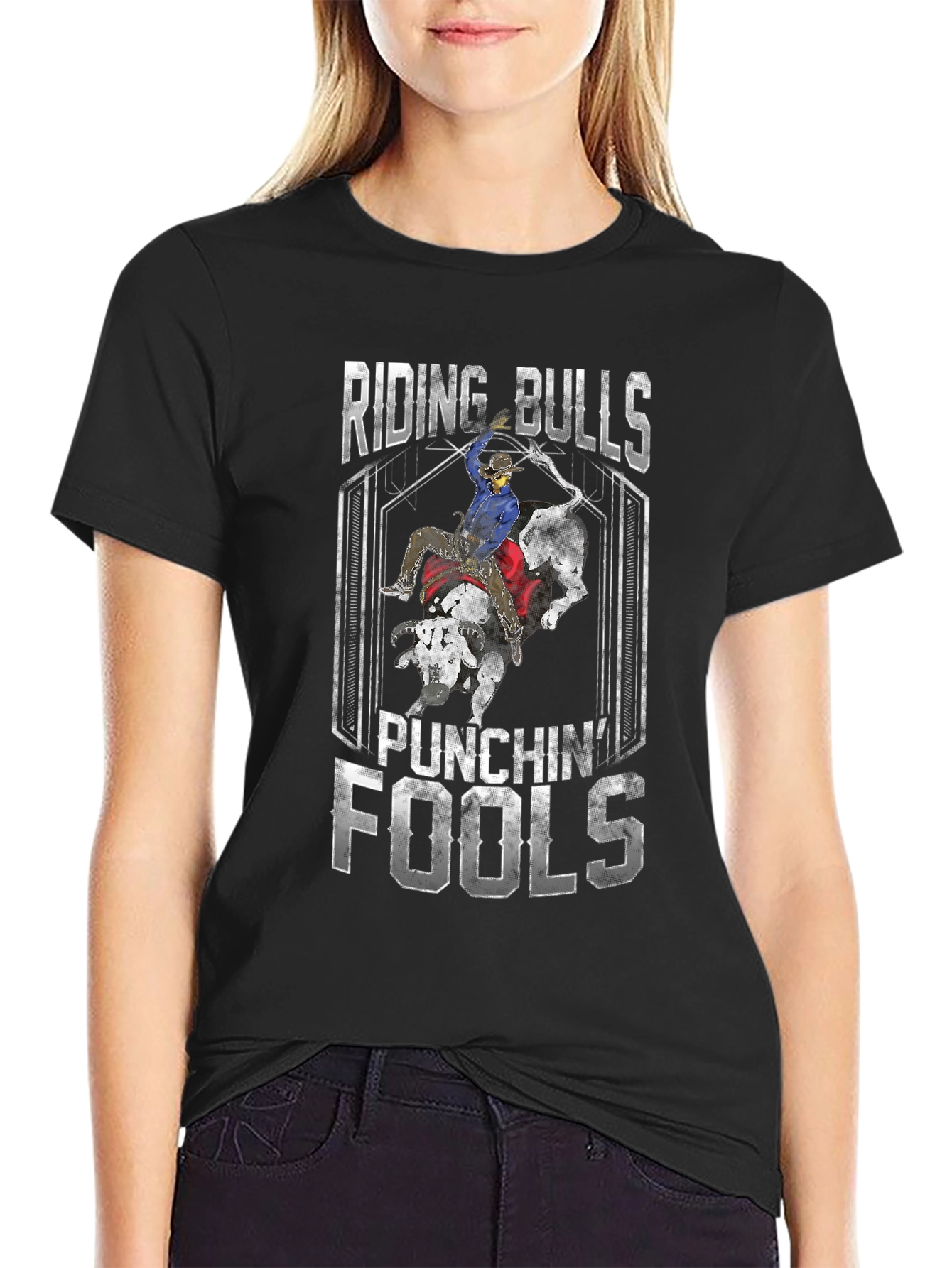 Riding Bulls Punching Fools Graphic T-Shirt