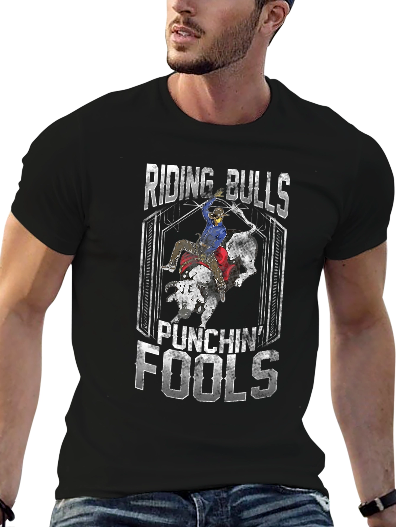 Riding Bulls Punching Fools Graphic T-Shirt