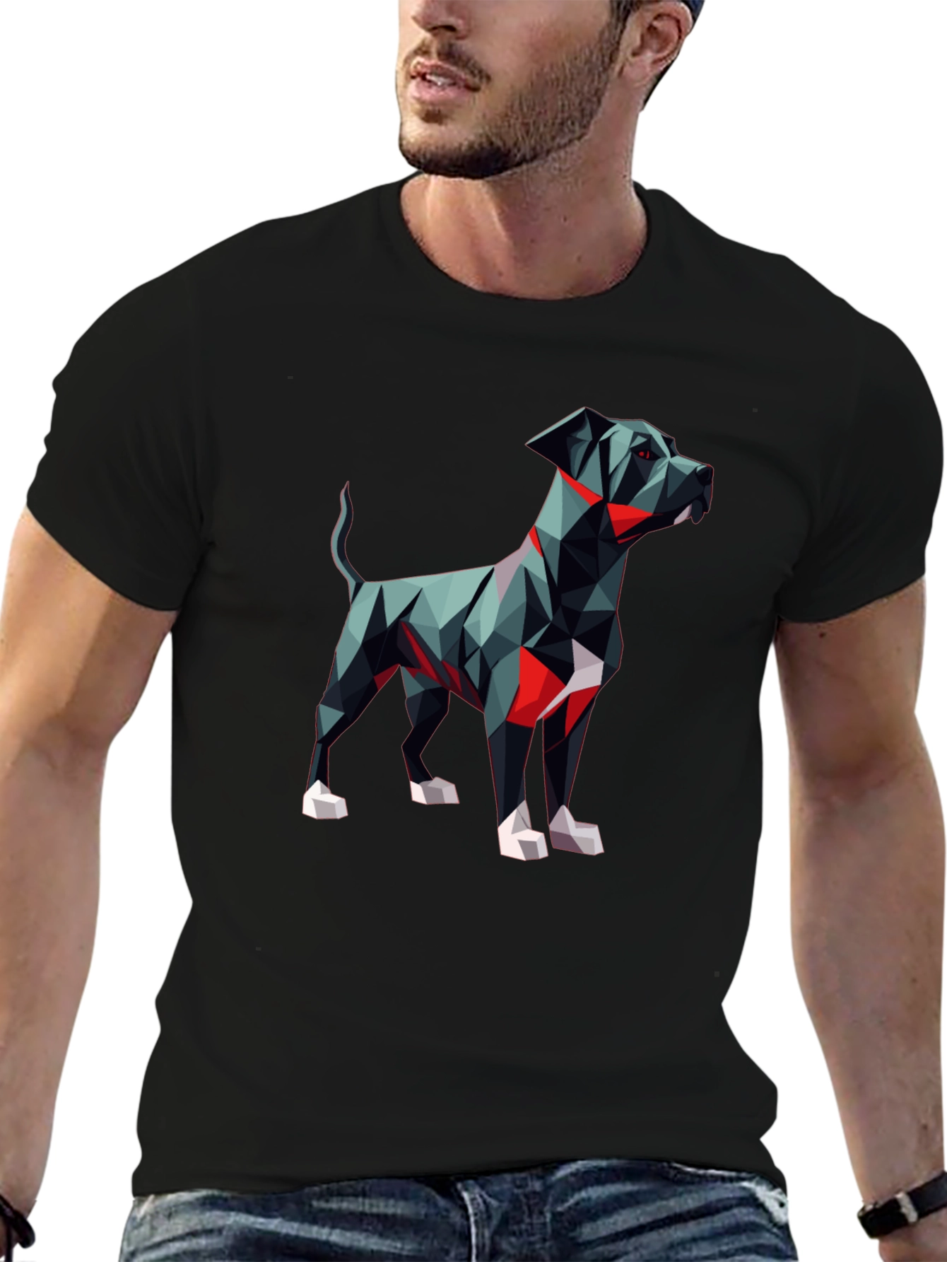 Geometric Dog Graphic Tee - Modern Art Style