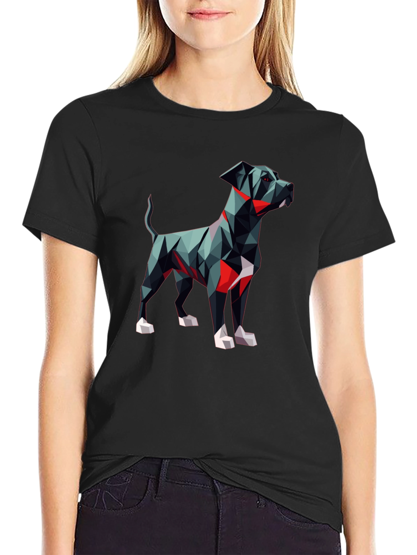 Geometric Dog Graphic Tee - Modern Art Style