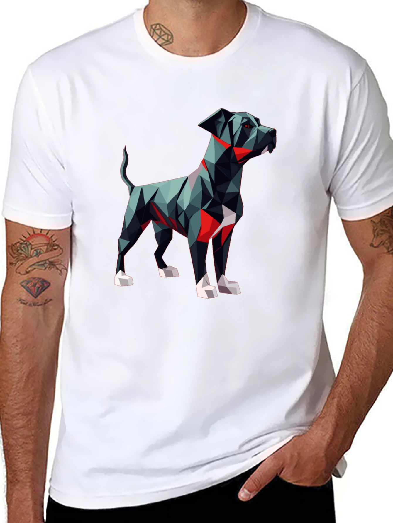 Geometric Dog Graphic Tee - Modern Art Style