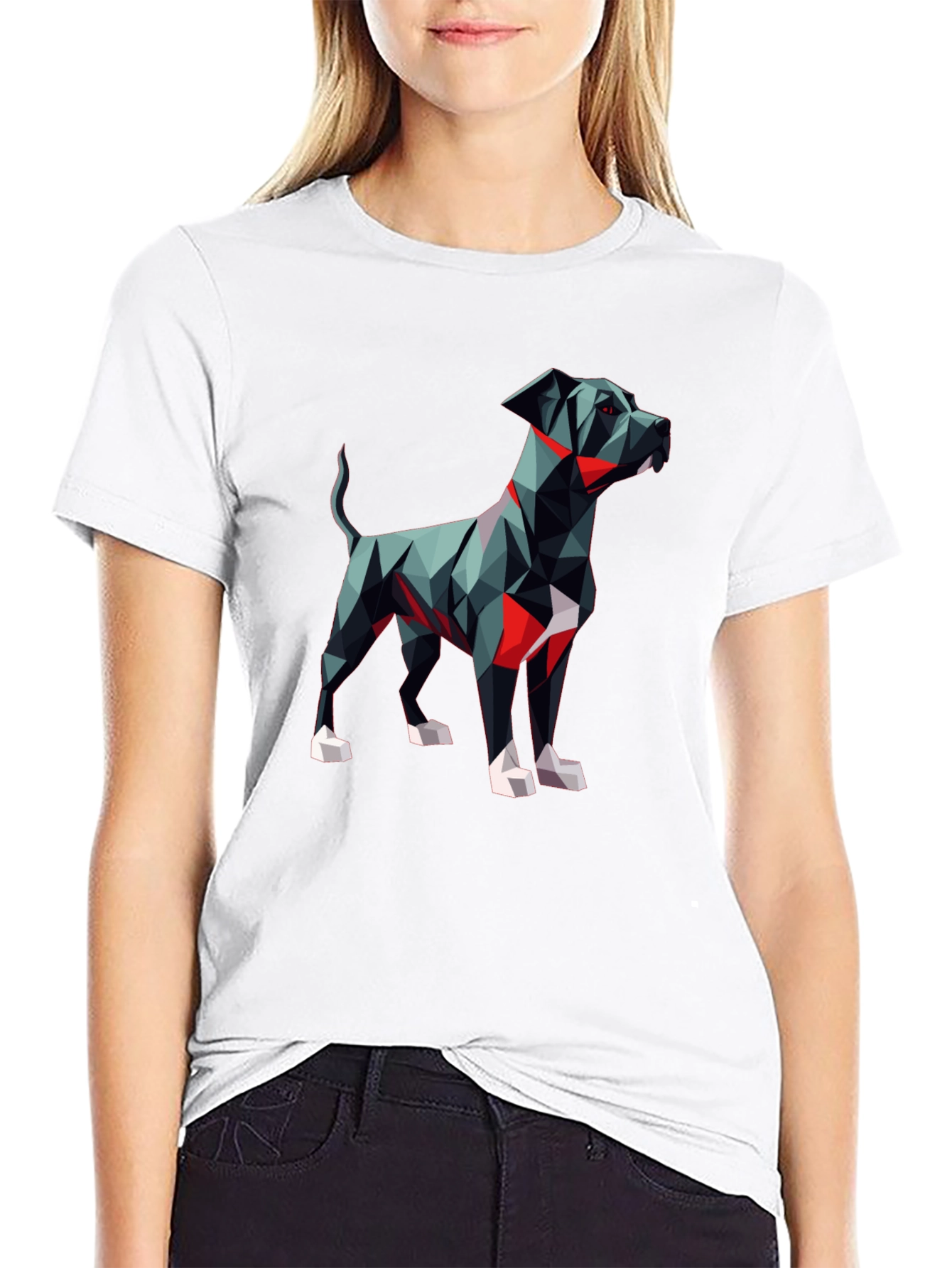 Geometric Dog Graphic Tee - Modern Art Style
