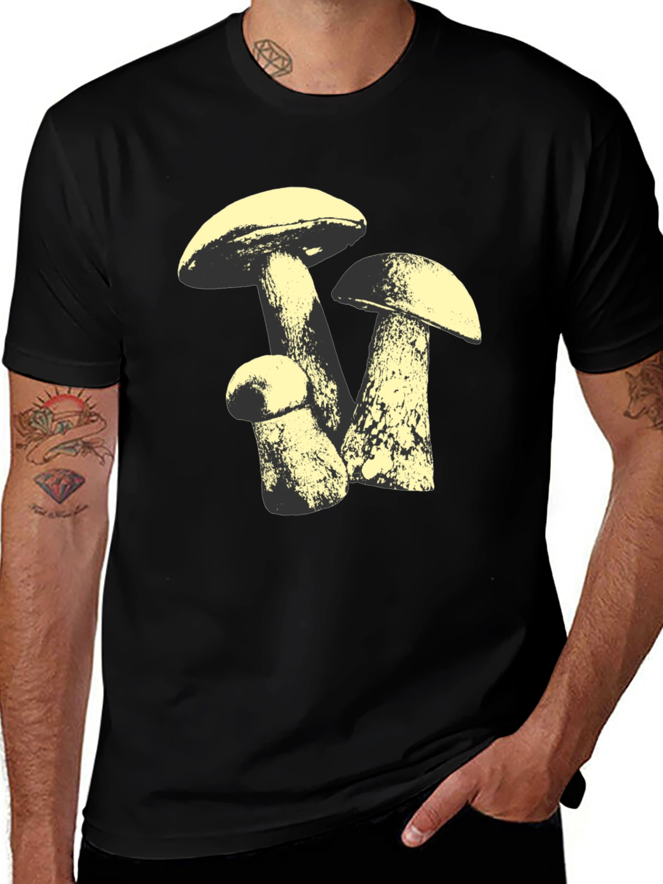 Mushroom Graphic Tee - Black Cotton T-Shirt