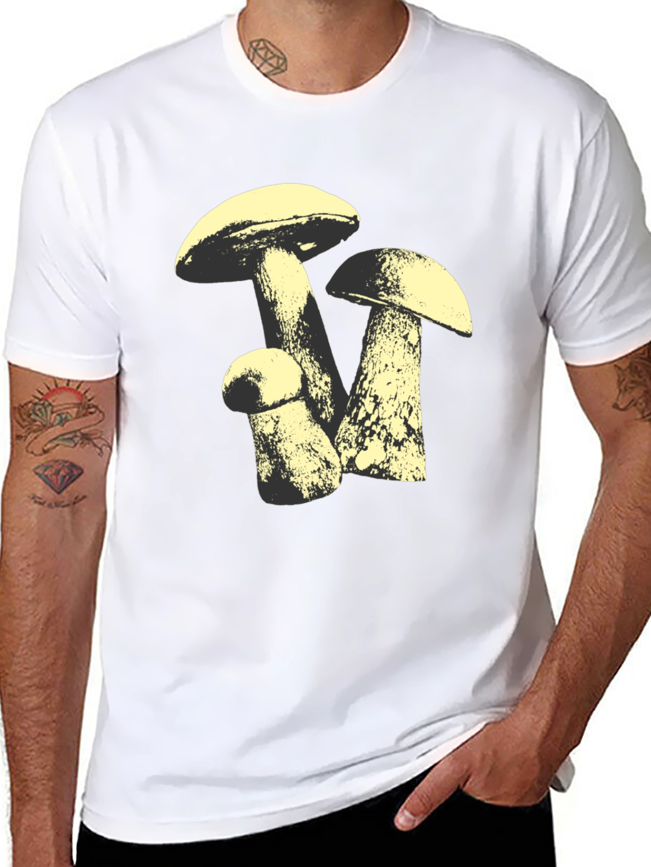 Mushroom Graphic Tee - Black Cotton T-Shirt