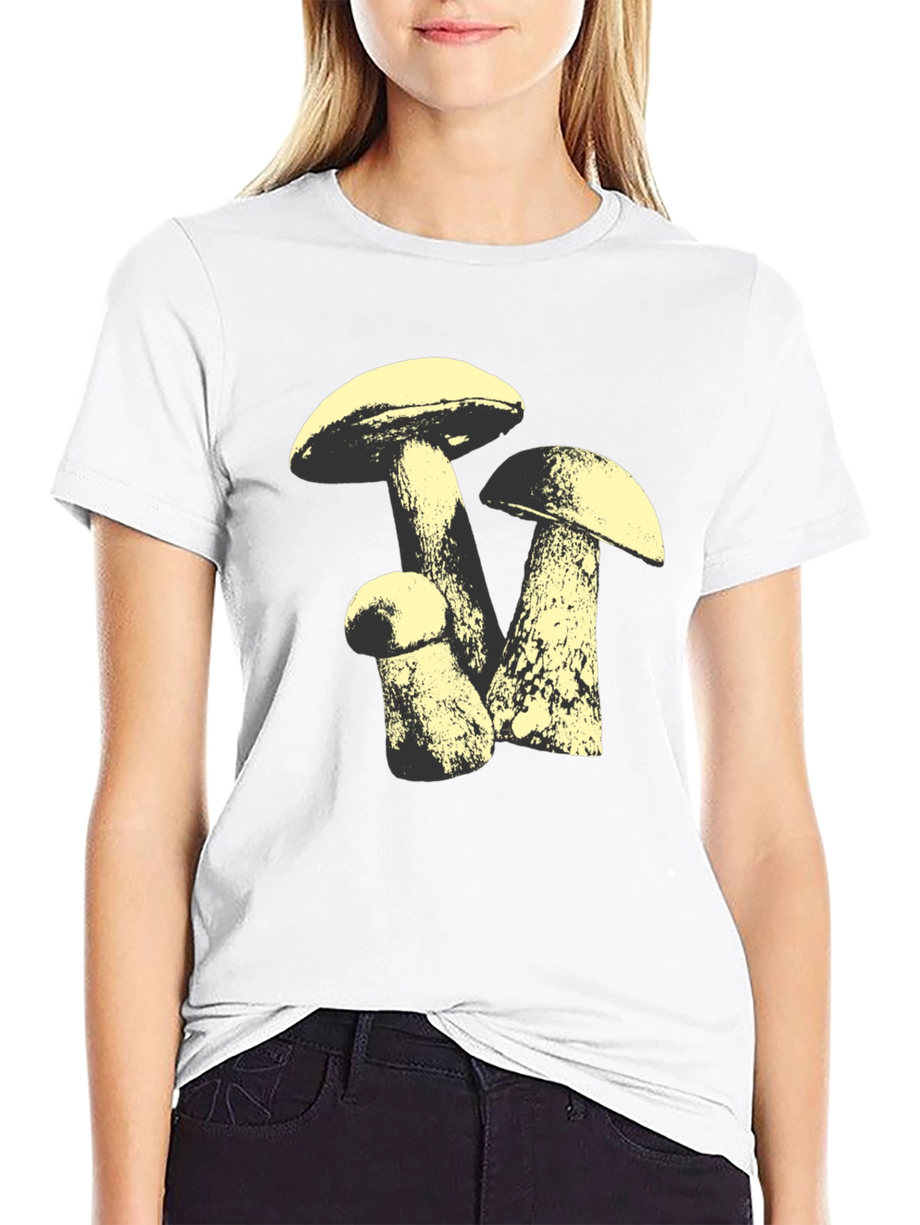 Mushroom Graphic Tee - Black Cotton T-Shirt