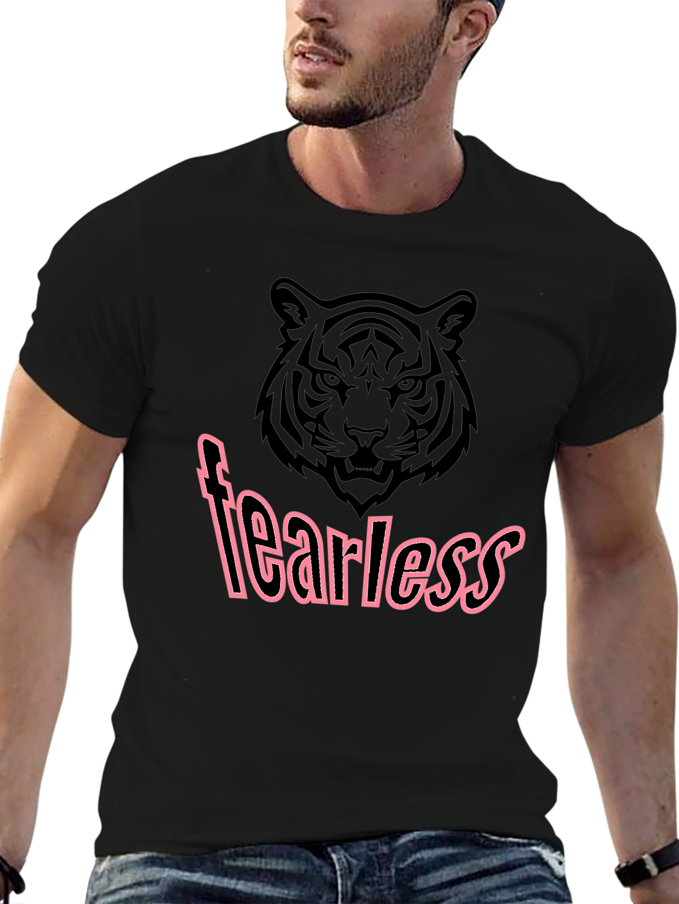 Fearless Tiger Graphic Tee - Stylish Mens Black T-Shirt