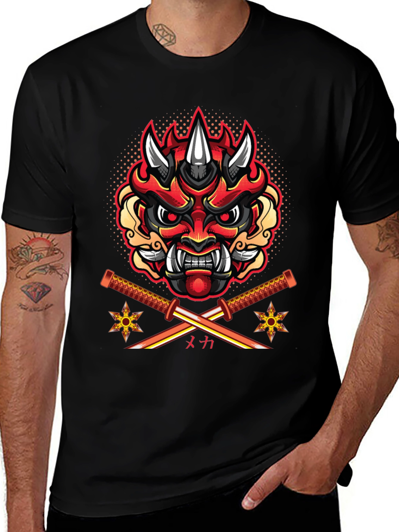 Samurai Demon Mask Graphic T-Shirt