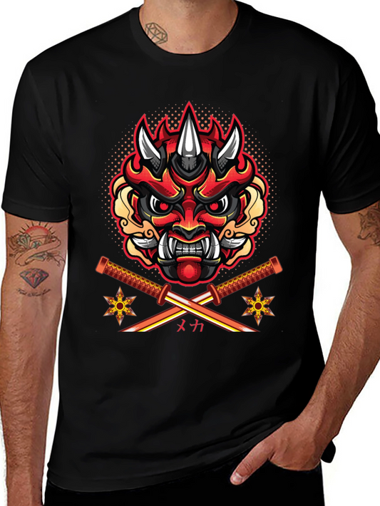 Samurai Demon Mask Graphic T-Shirt