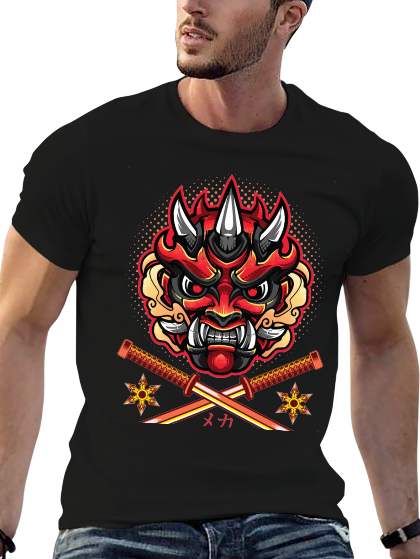 Samurai Demon Mask Graphic T-Shirt