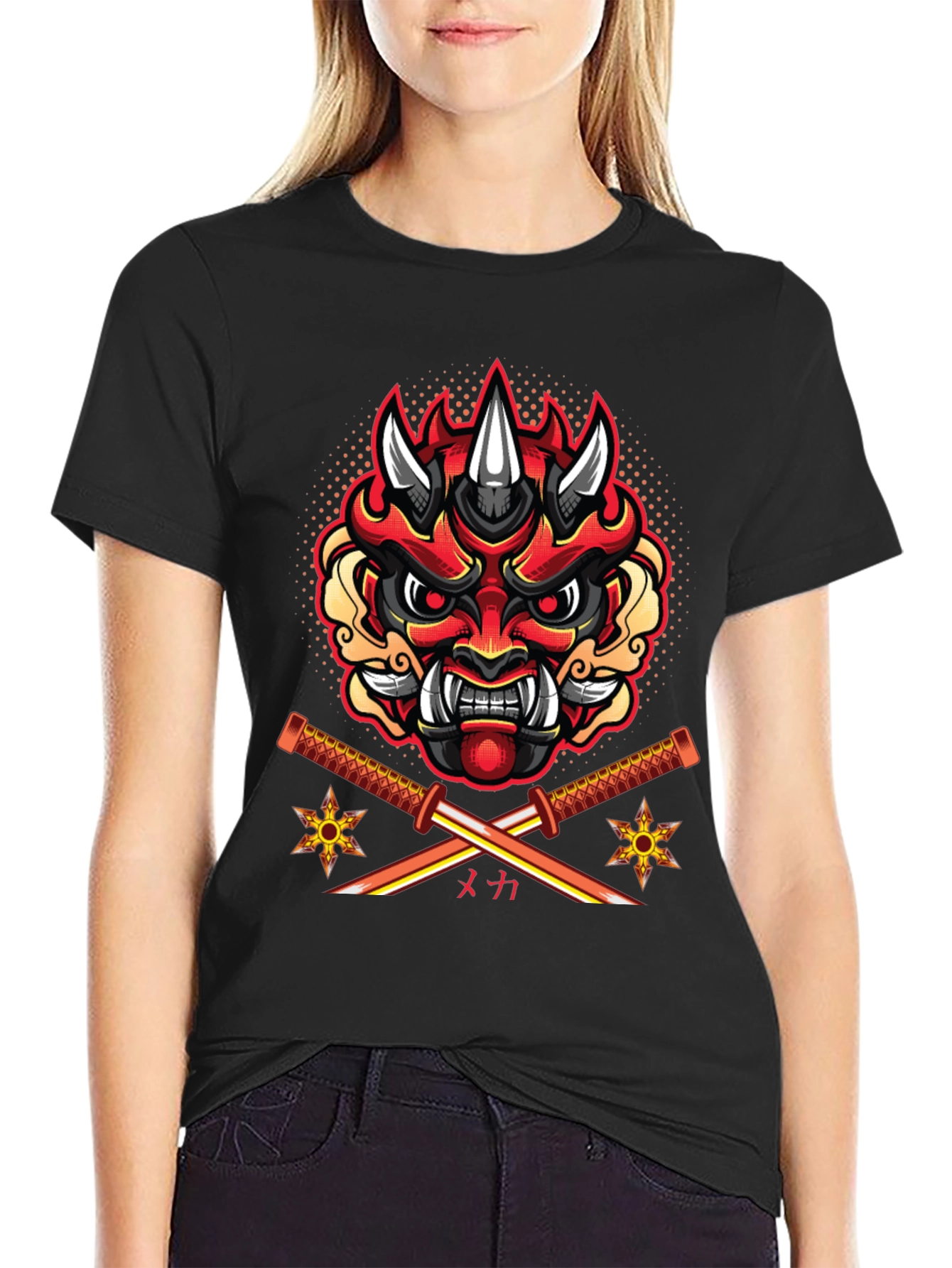 Samurai Demon Mask Graphic T-Shirt