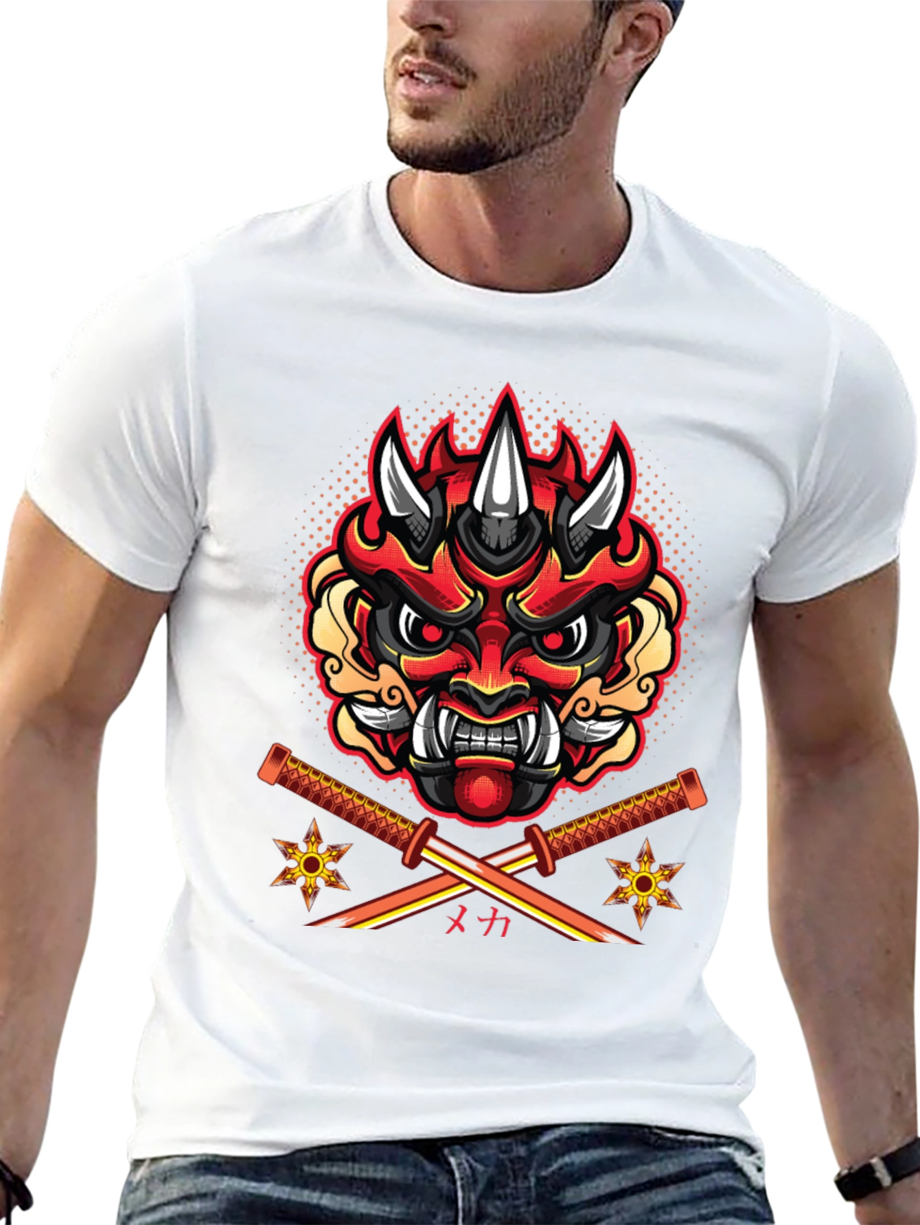Samurai Demon Mask Graphic T-Shirt