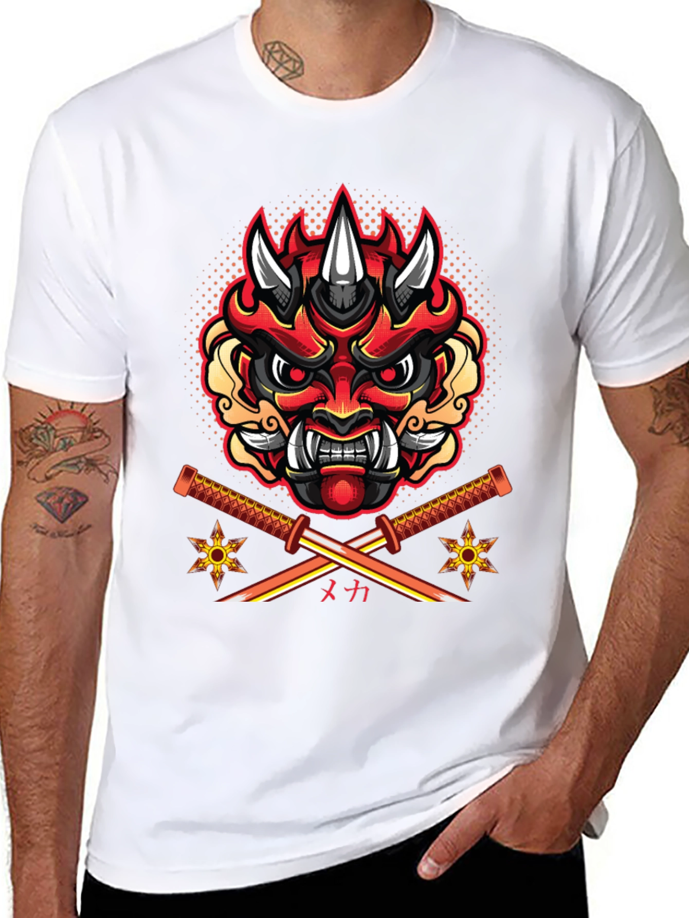 Samurai Demon Mask Graphic T-Shirt