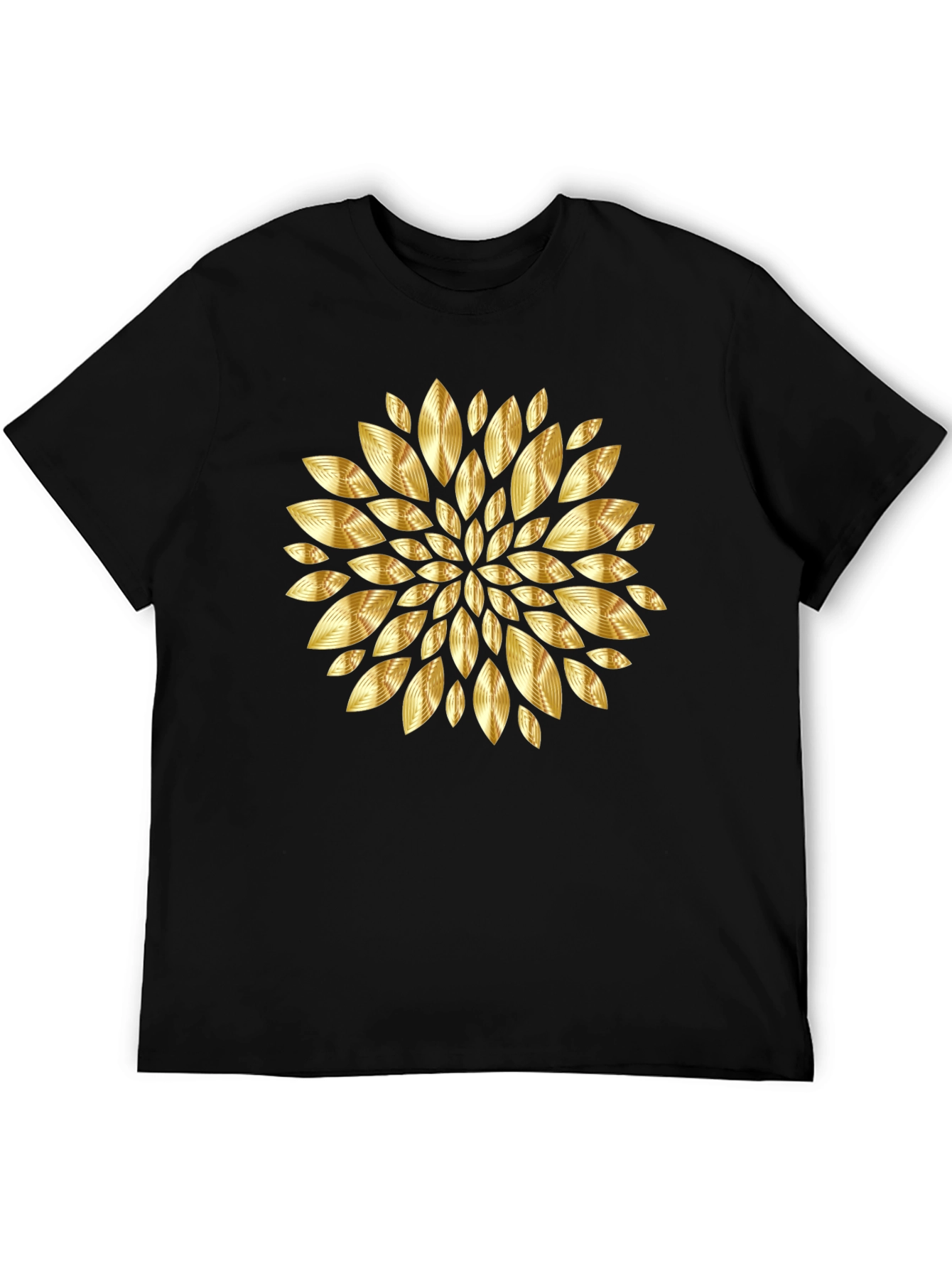 Gold Floral Pattern Black T-Shirt