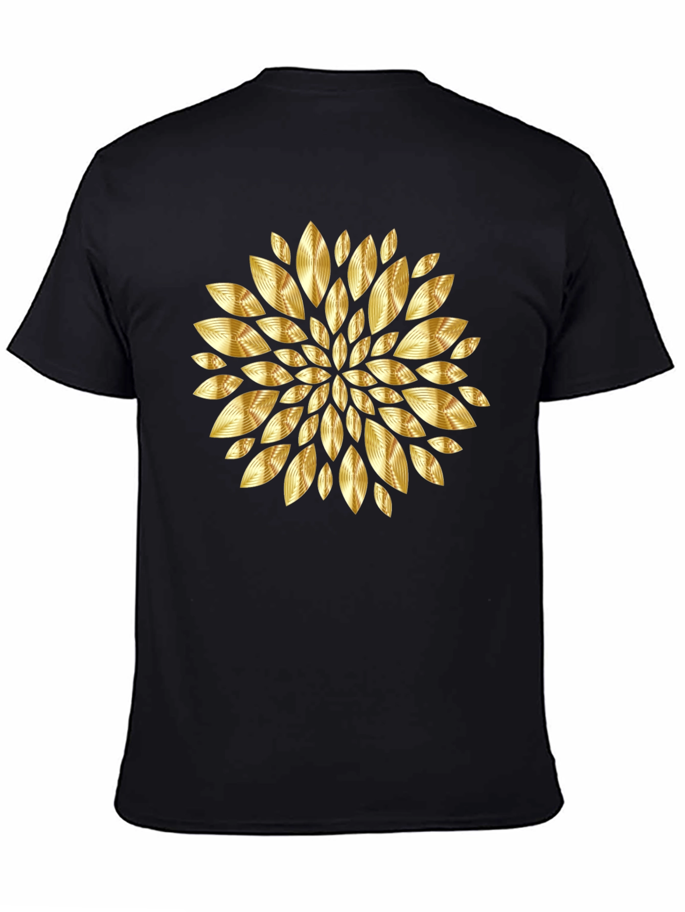 Gold Floral Pattern Black T-Shirt