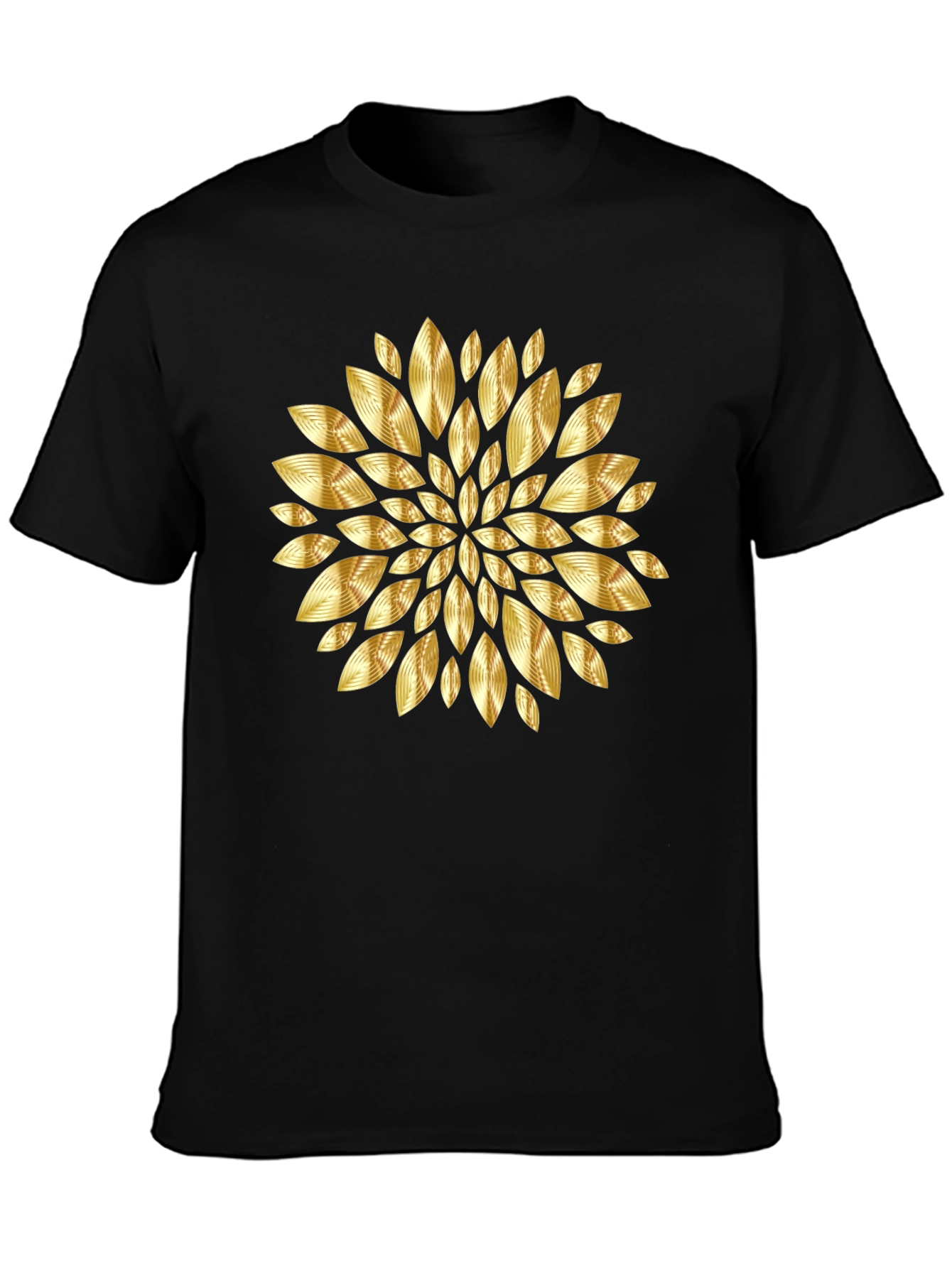 Gold Floral Pattern Black T-Shirt