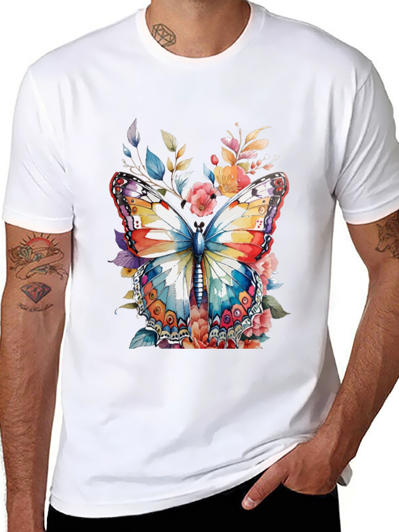 Butterfly Floral Graphic Print Mens Tee