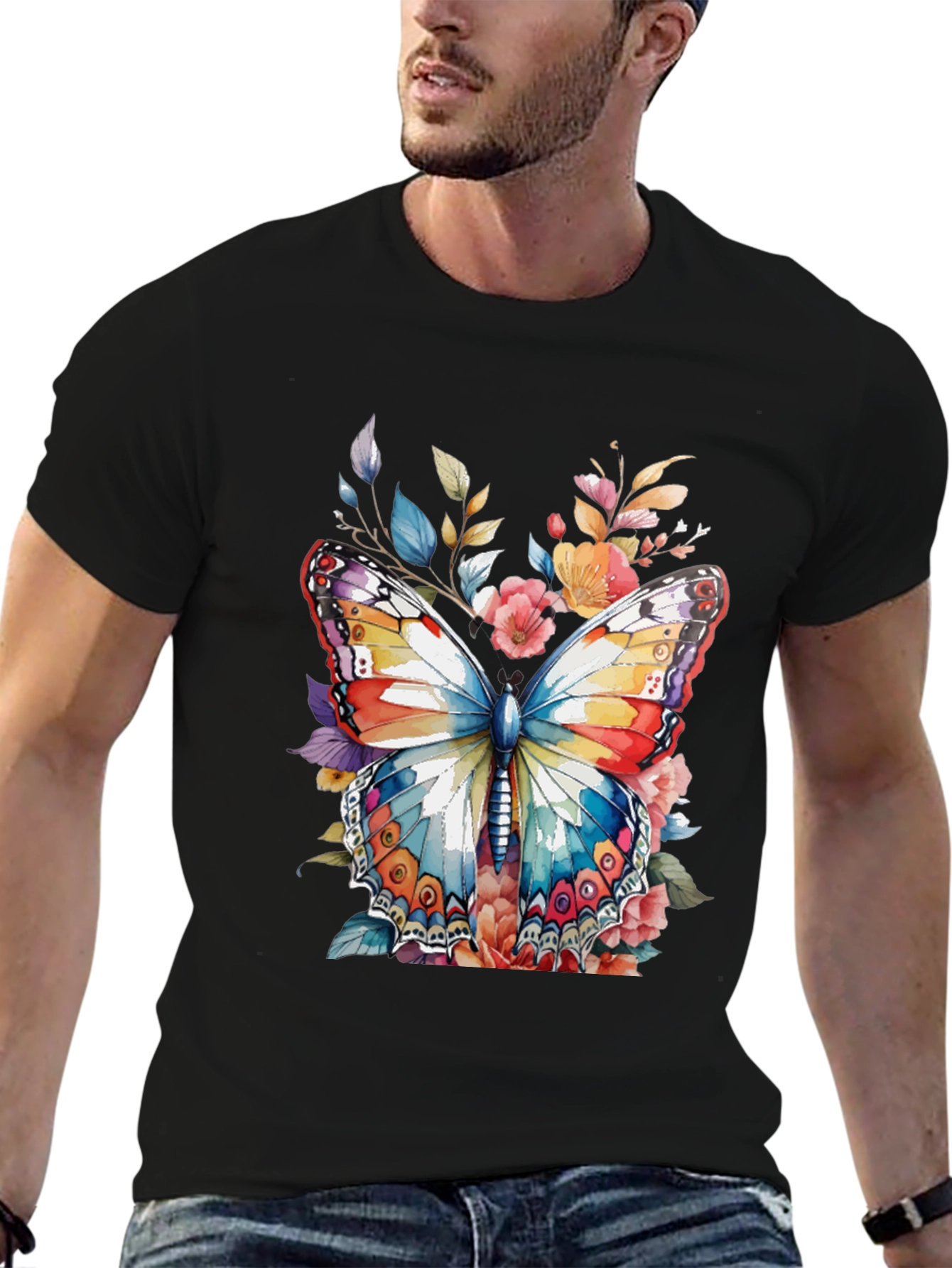 Butterfly Floral Graphic Print Mens Tee