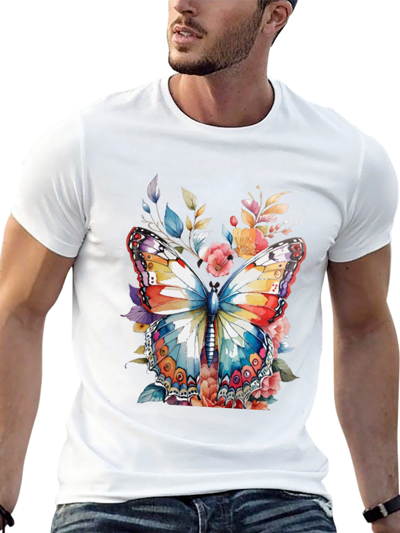 Butterfly Floral Graphic Print Mens Tee