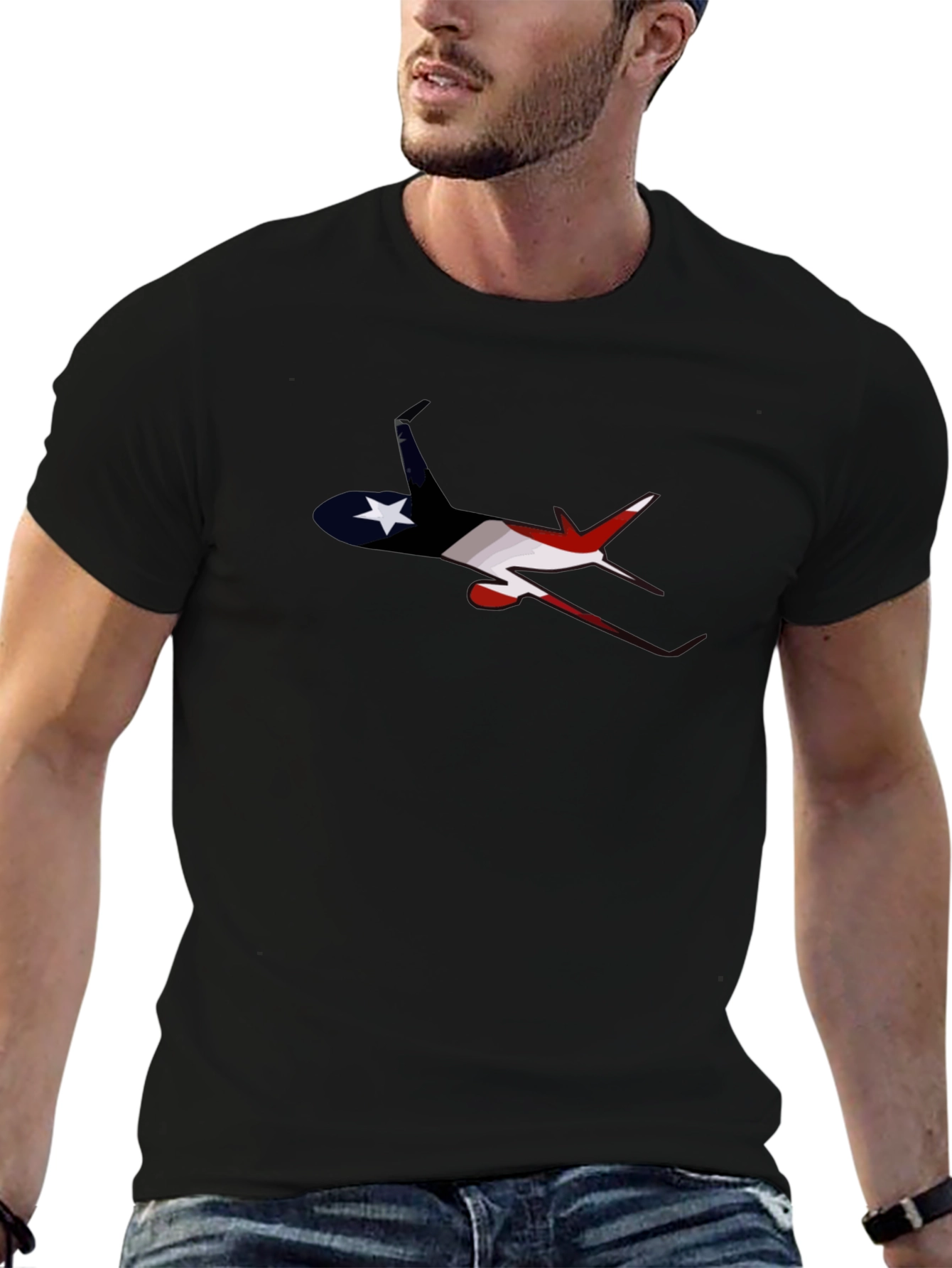 Patriotic Airplane Graphic Tee - Black