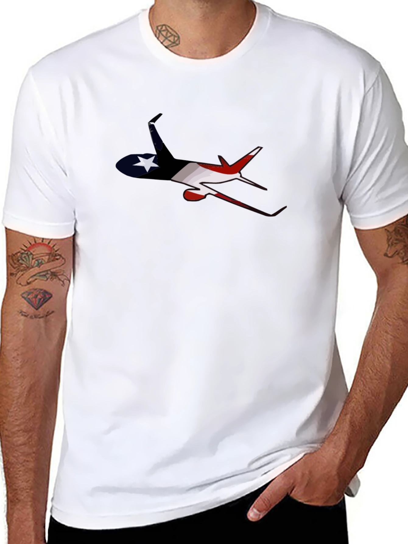 Patriotic Airplane Graphic Tee - Black